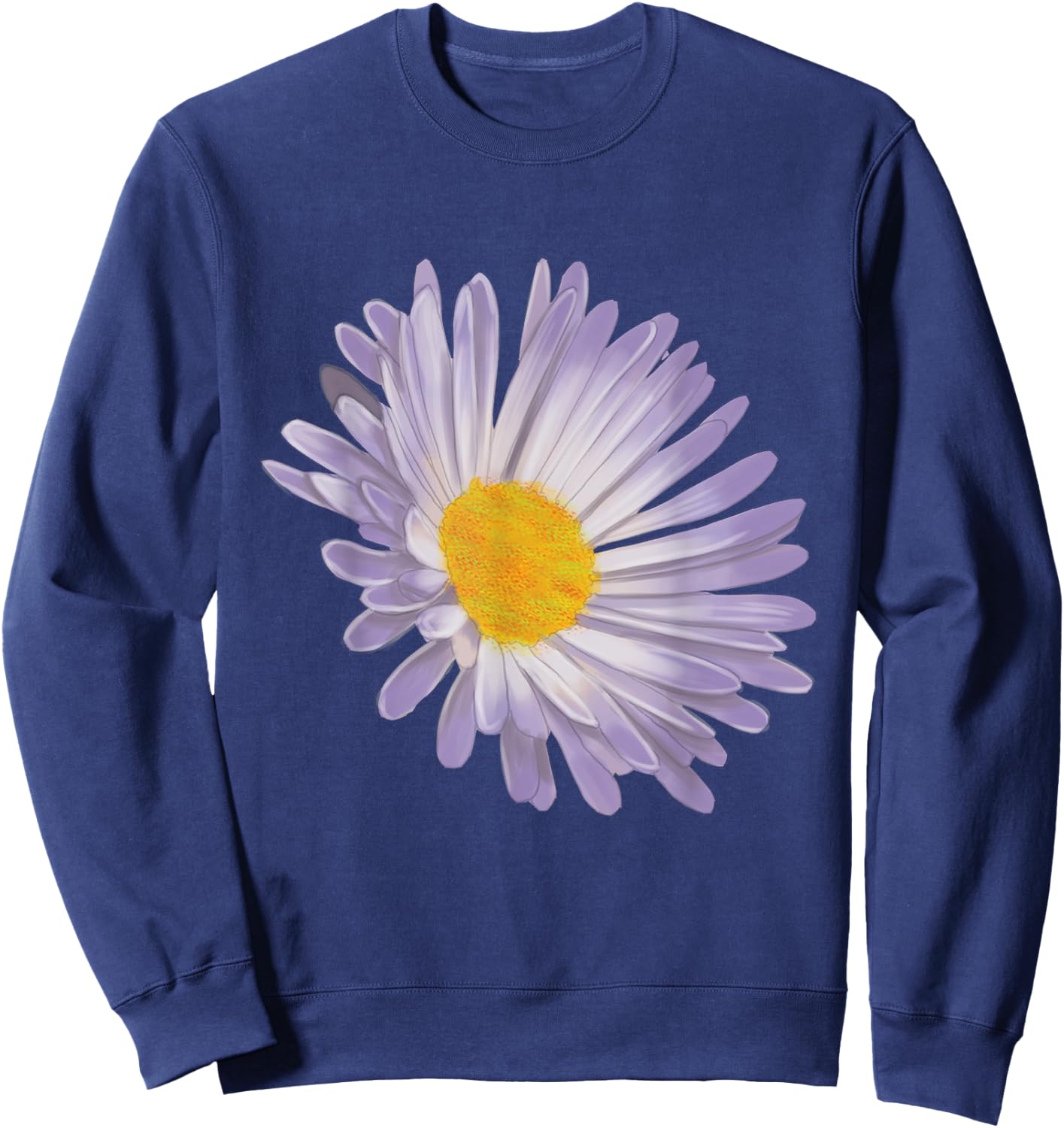 Purple Aster Flower, Handpainted Style Graphic Daisy Sweatshirt - Sweatshirt | Navy
