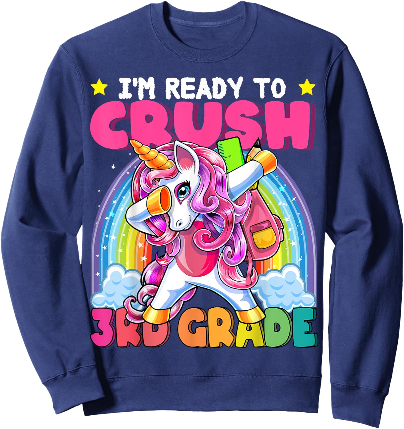 Crush 3rd Grade Dabbing Unicorn Back to School Girls Gift Sweatshirt - Sweatshirt | Navy