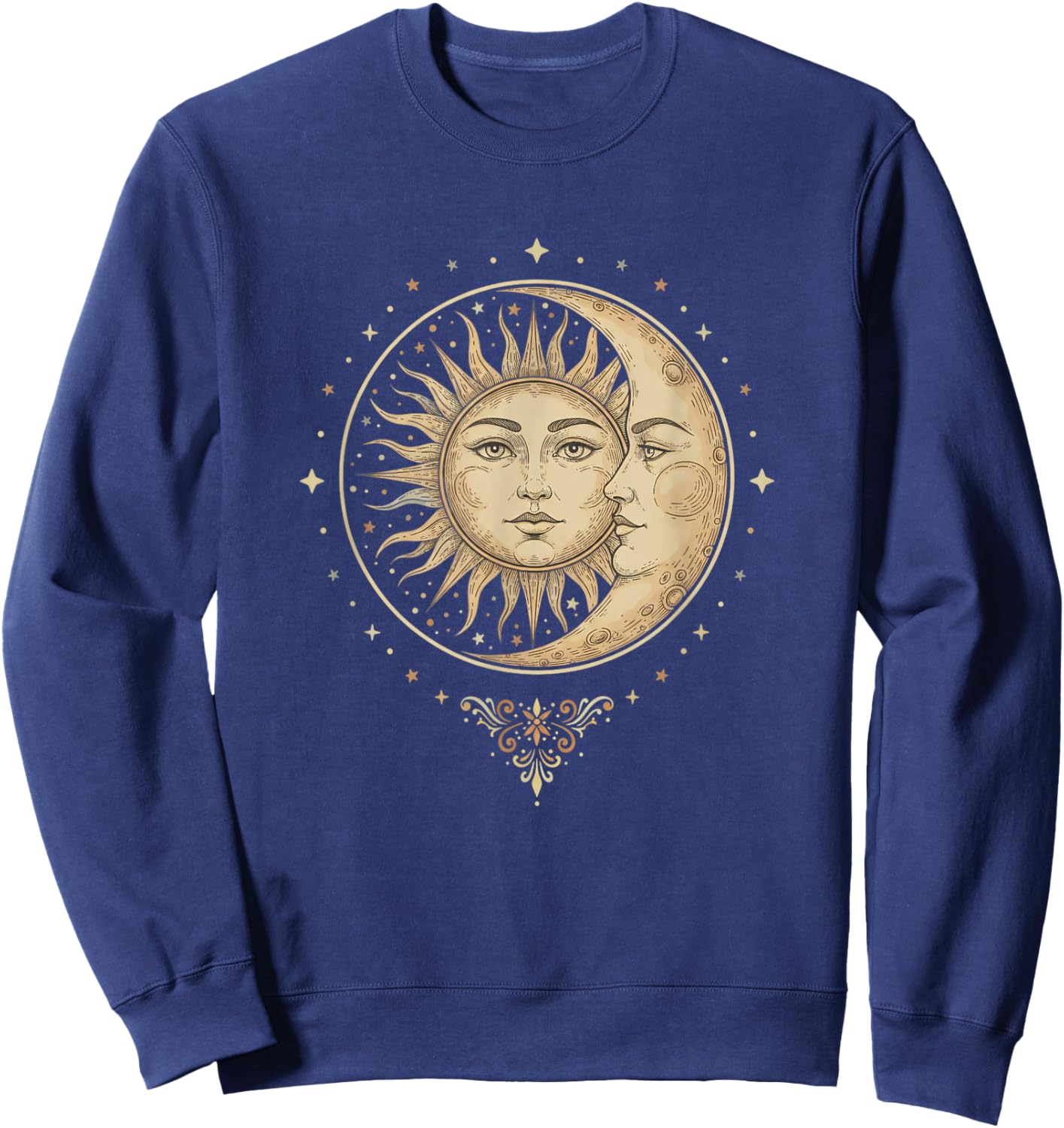 Sun and Moon Vintage Celestial Art Nostalgia Wellness Sweatshirt - Sweatshirt | Navy