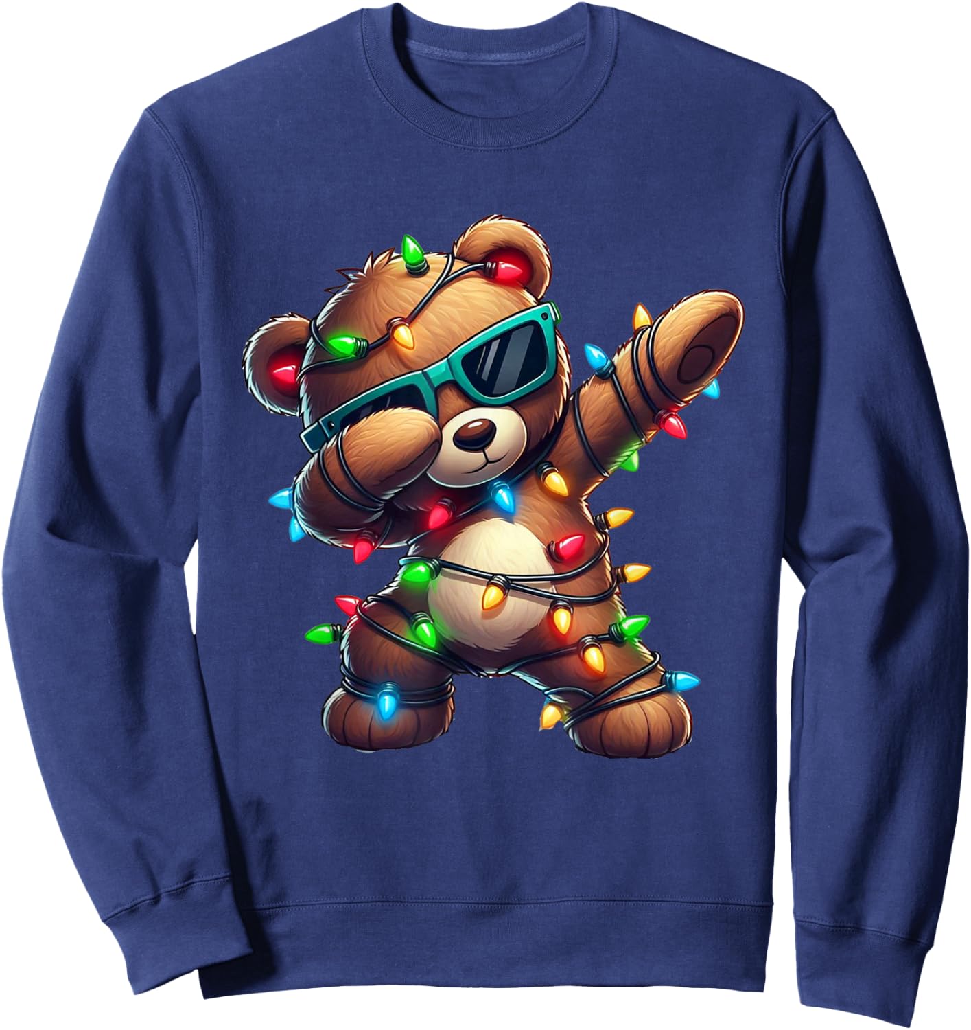 Christmas Teddy Bear Dabbing Girls Boys Xmas Teddy Bear Sweatshirt - Sweatshirt | Navy
