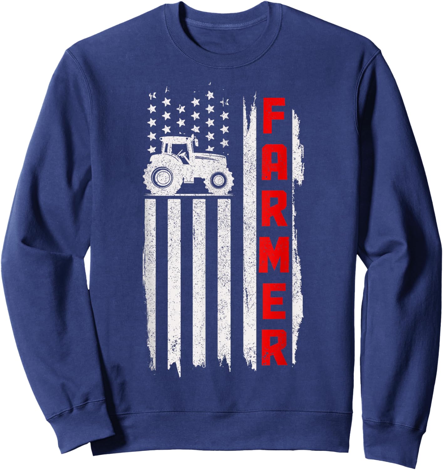 Patriotic Farmer Tractor American Flag Vintage Farm Farming Sweatshirt - Sweatshirt | Navy