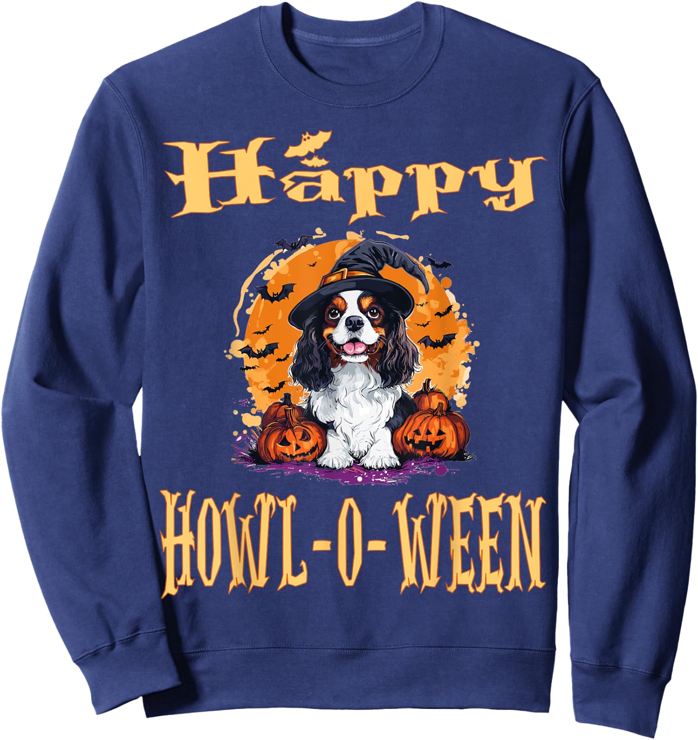 Cavalier King Charles Spaniel Dog Whitch Hat Halloween Sweatshirt - Sweatshirt | Navy
