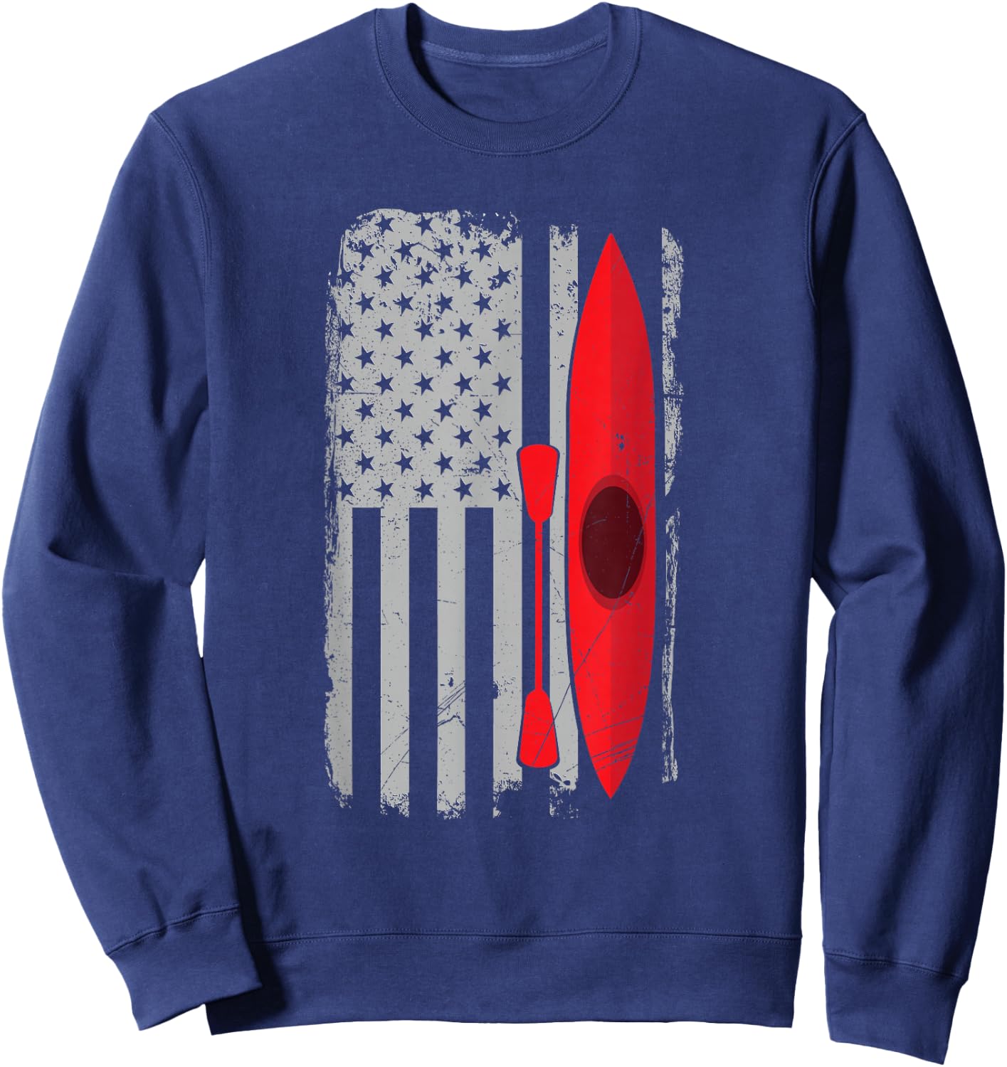 American Flag Kayak -Distressed USA Outrigger Canoe Kayaking Sweatshirt - Sweatshirt | Navy
