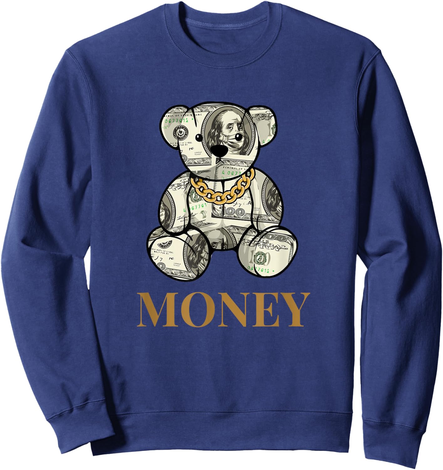 Cool Rich Teddy Bear with Money Illustration Graphic Designs Sweatshirt - Sweatshirt | Navy