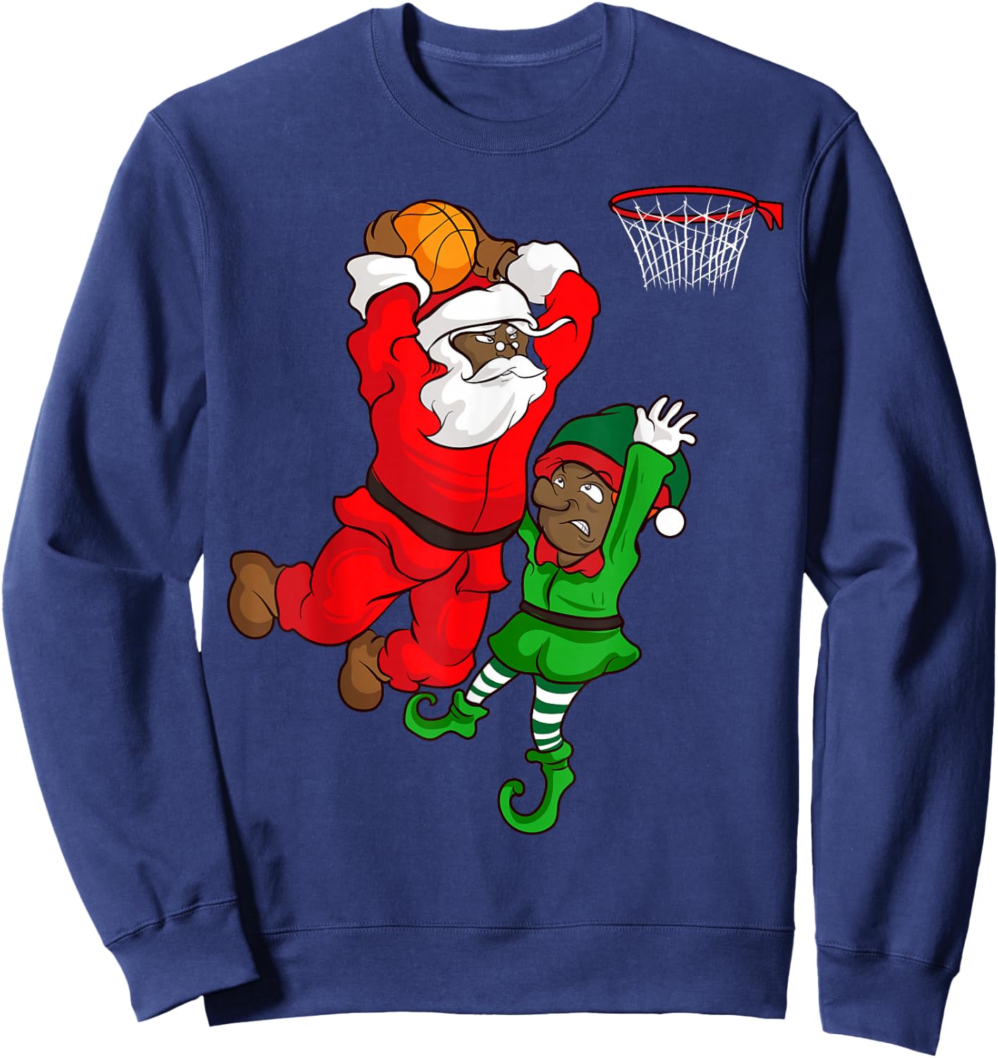 Basketball Black African American Santa Claus Dunk Elf Sweatshirt - Sweatshirt | Navy