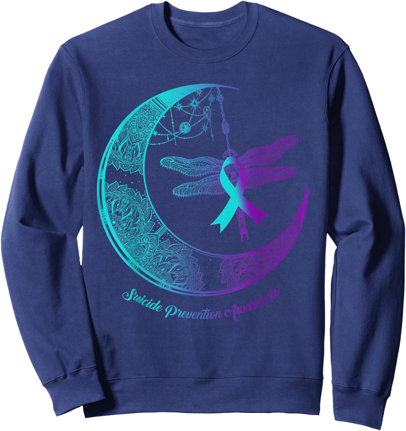 Henna Moon Dragonfly Suicide Prevention Awareness Sweatshirt - Sweatshirt | Navy