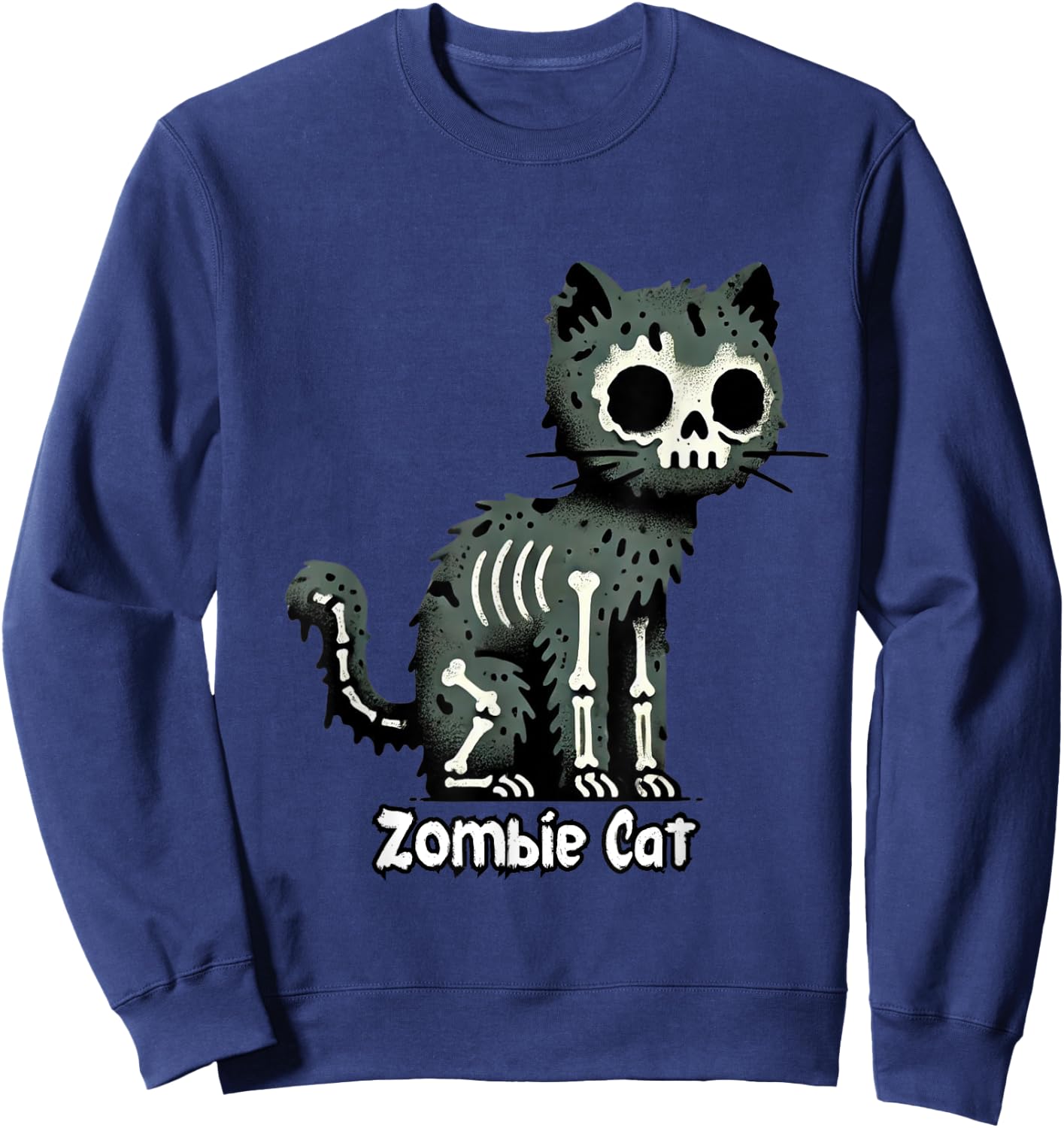 Spooky & Cute Cat Zombie Halloween Men Women Kids Sweatshirt - Sweatshirt | Navy
