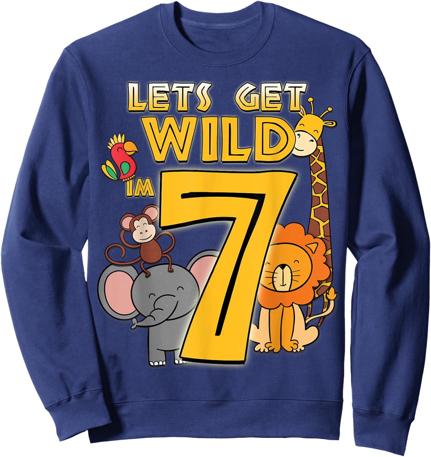 7 Years Old Zoo Animals Safari 7th Birthday Boys Girls Sweatshirt - Sweatshirt | Navy