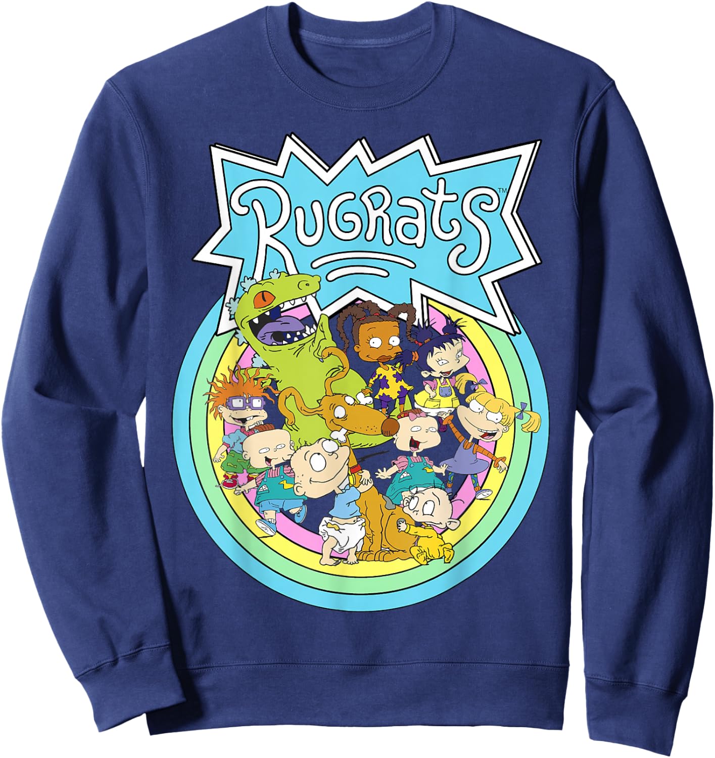 Rugrats Group Rainbow Circles Classic Title Graphic Sweatshirt - Sweatshirt | Navy