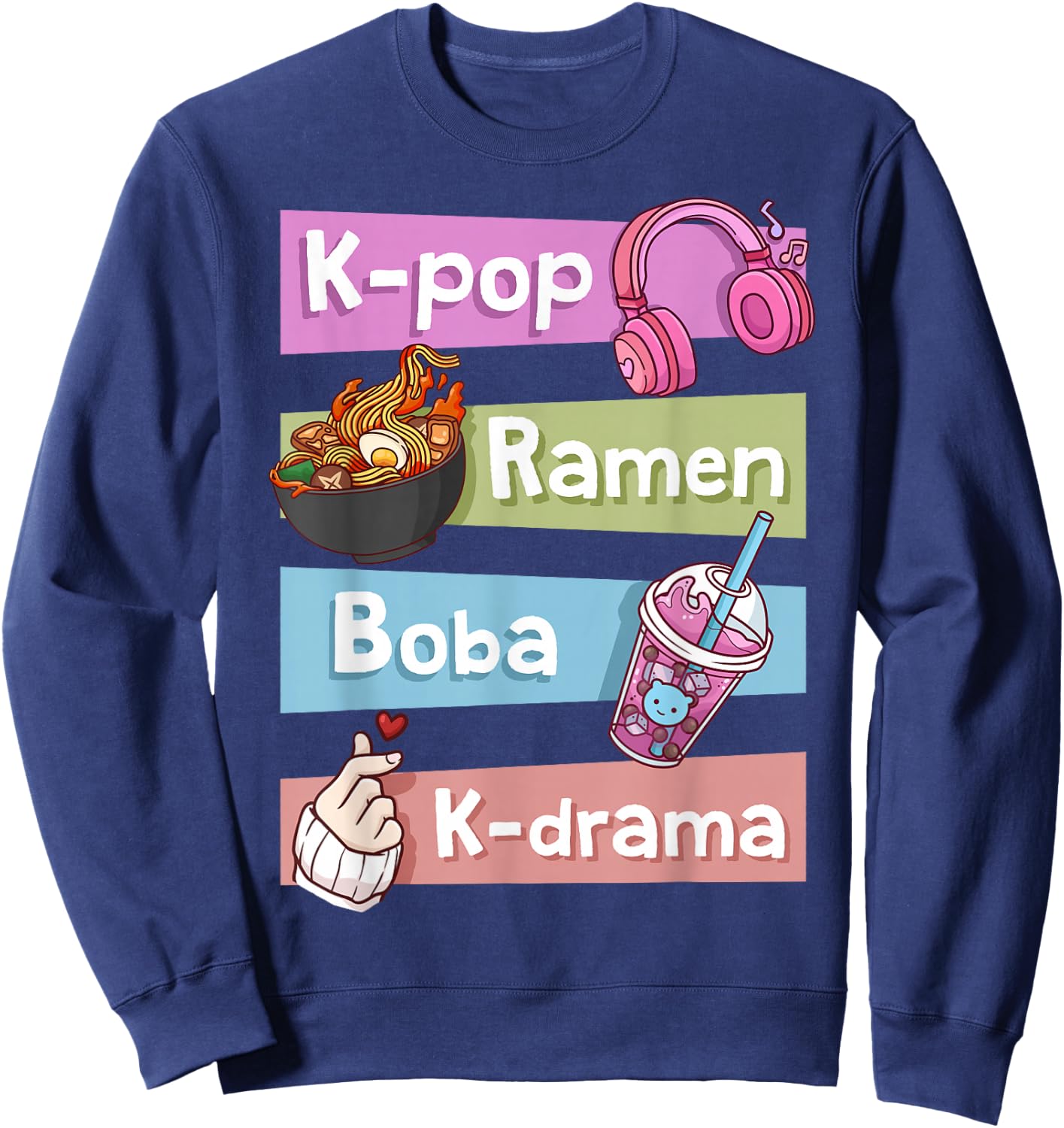 K-Pop K-Drama Ramen Boba Tea Bubble Tea Korean Pop Music Sweatshirt - Sweatshirt | Navy