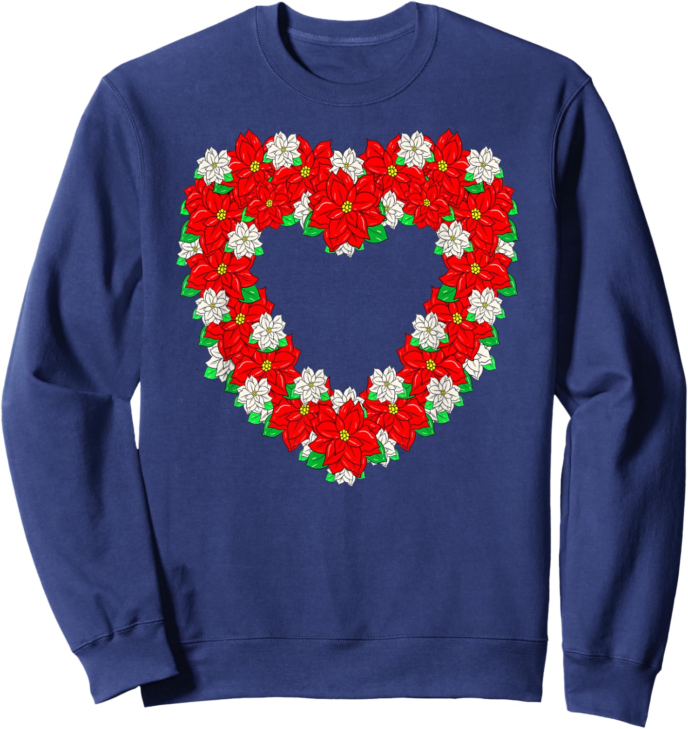 Pretty Poinsettia Christmas Flower Heart Wreath Cute Sweatshirt - Sweatshirt | Navy