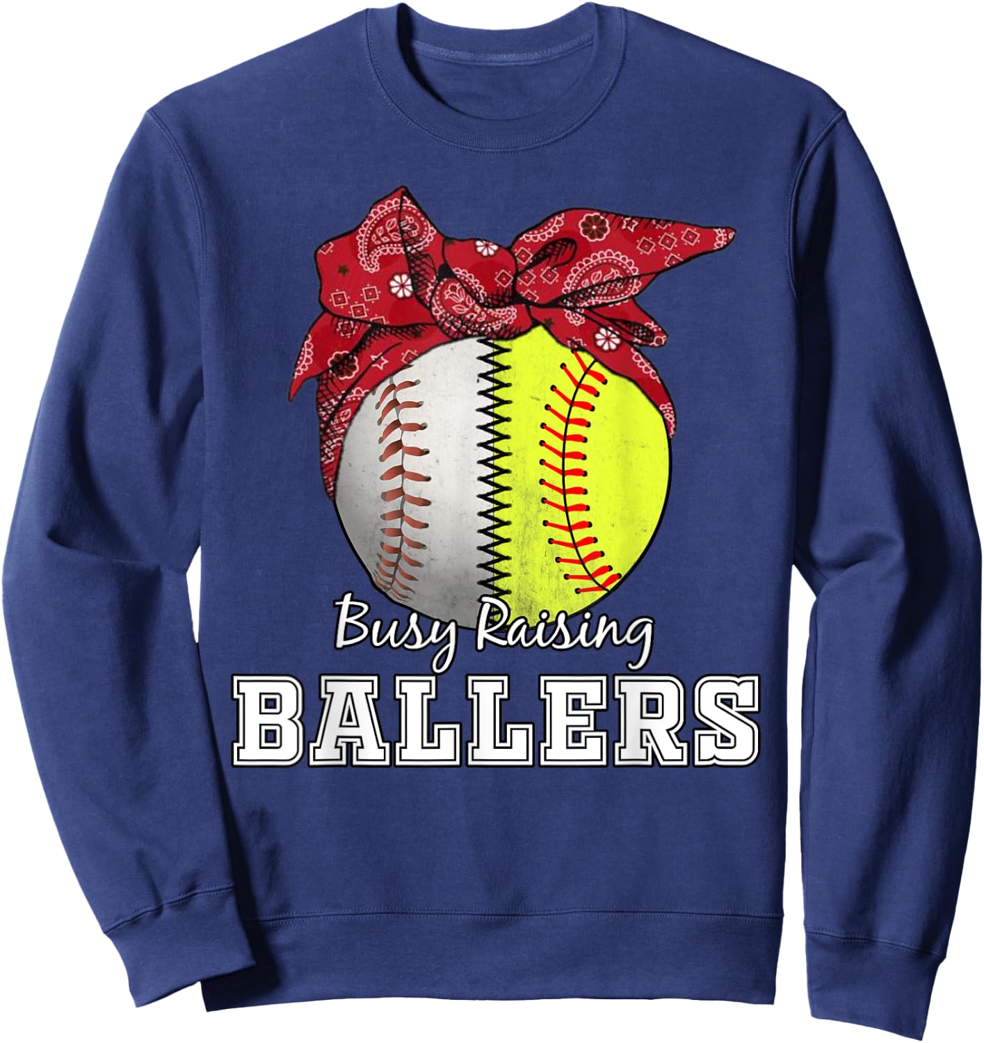 Busy Raising Ballers Softball Baseball baseball mom Gift Sweatshirt - Sweatshirt | Navy