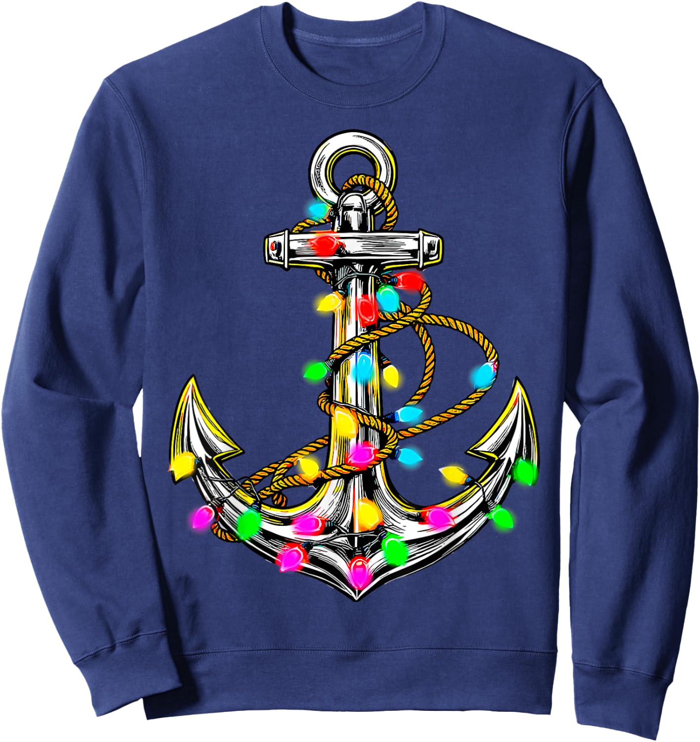 Anchor Christmas Tree Lights Sailor Boat Captain Xmas Sweatshirt - Sweatshirt | Navy