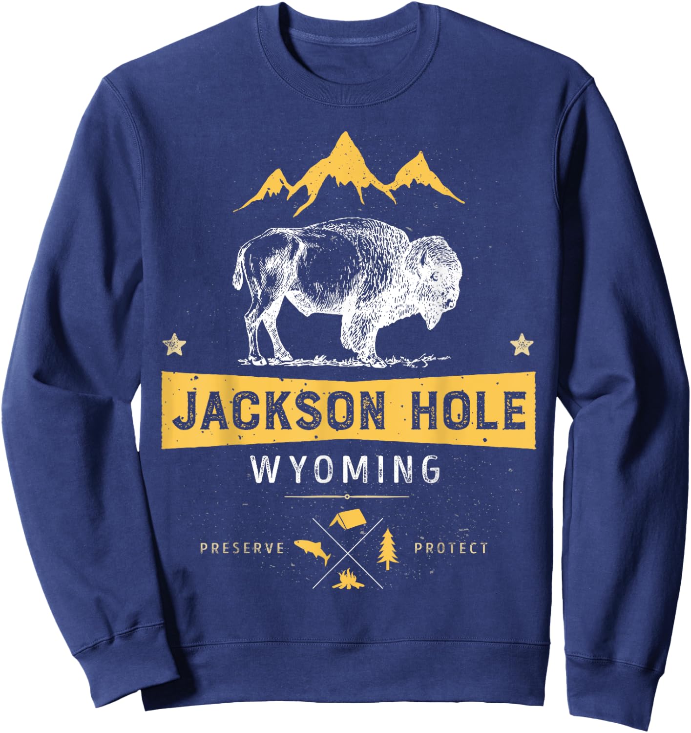 Jackson Hole T Shirt Wyoming Vintage Bison Buffalo Men Women Sweatshirt - Sweatshirt | Navy
