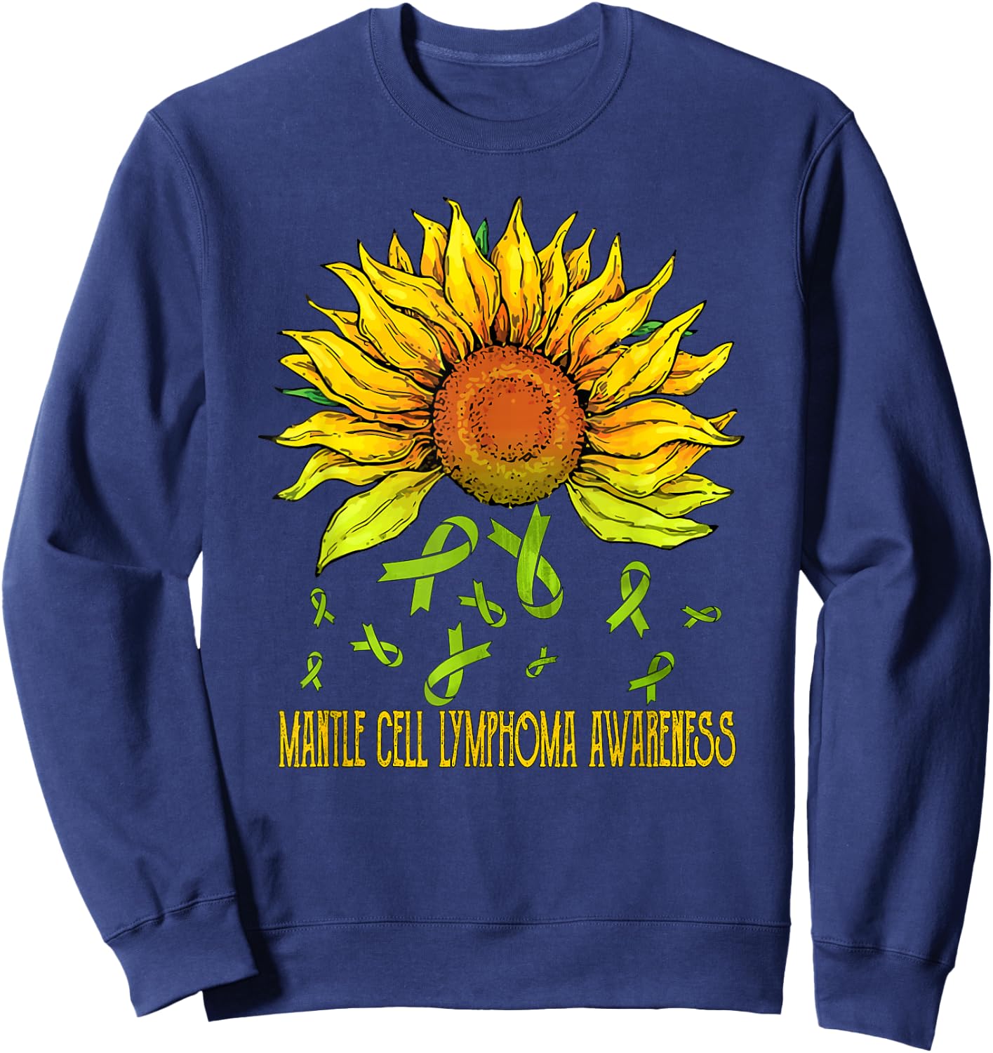 Mantle Cell Lymphoma Awareness Sunflower Sweatshirt - Sweatshirt | Navy
