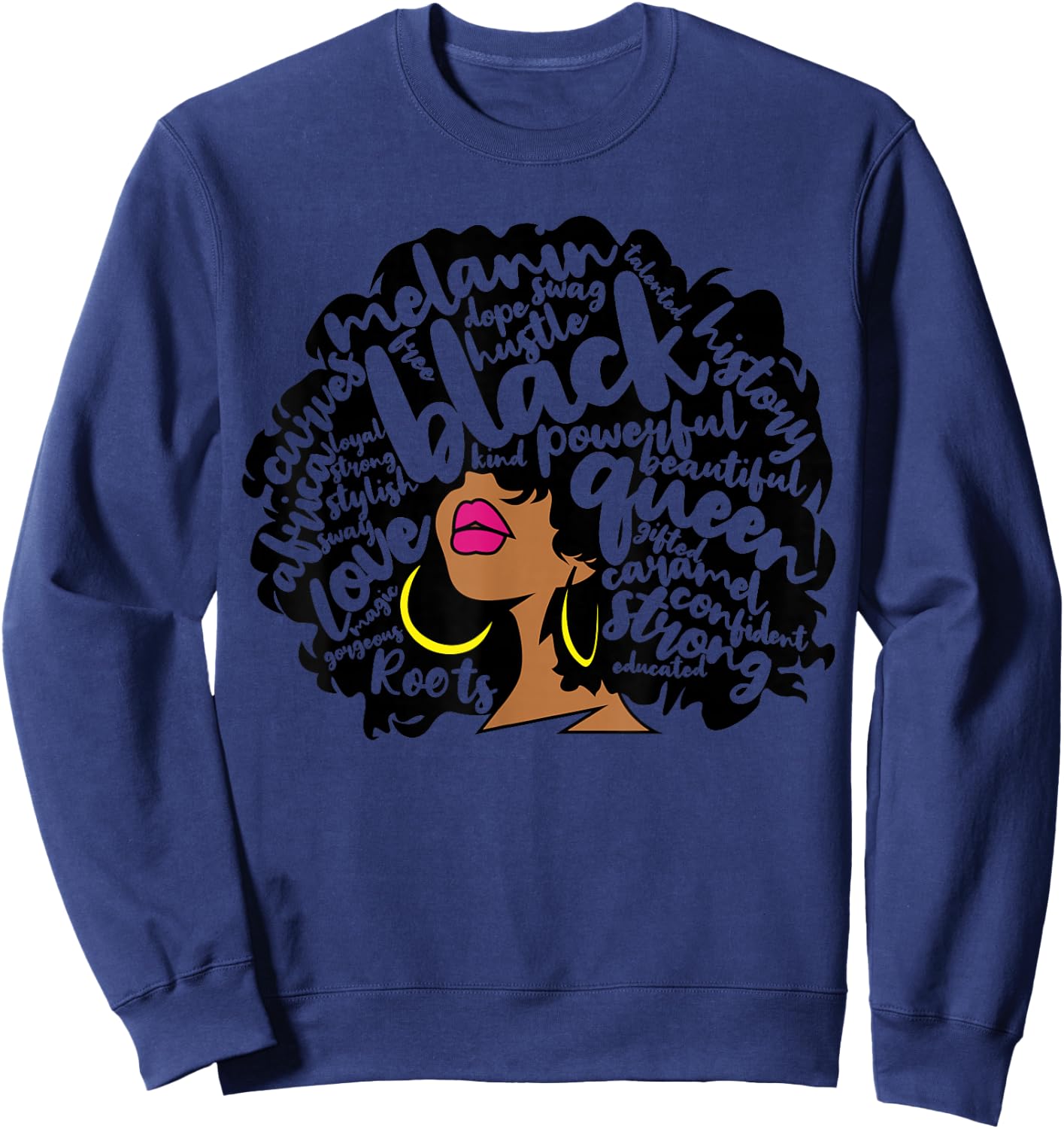 Melanin Women Black History Month October Afro Word Art Sweatshirt - Sweatshirt | Navy