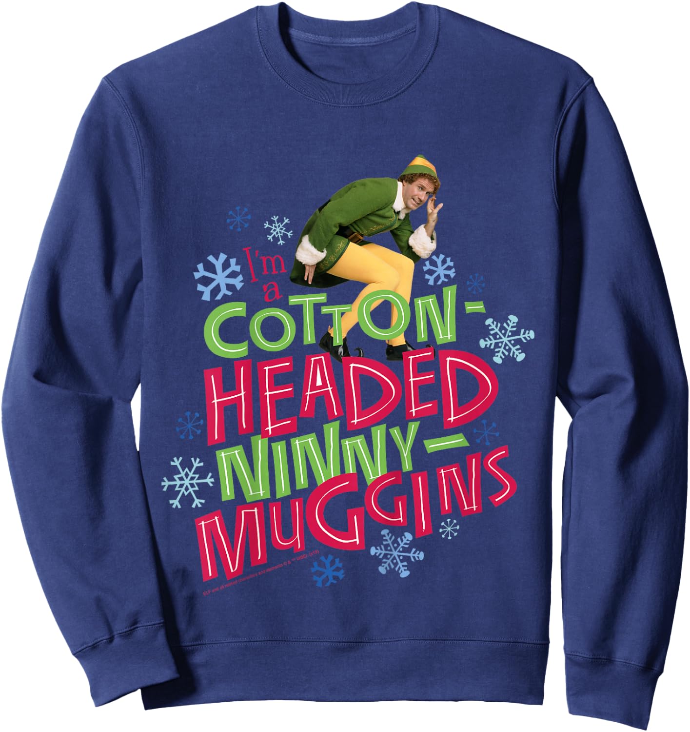 Kids Elf Buddy Cotton Headed Ninny Muggins Large Text Sweatshirt - Sweatshirt | Navy