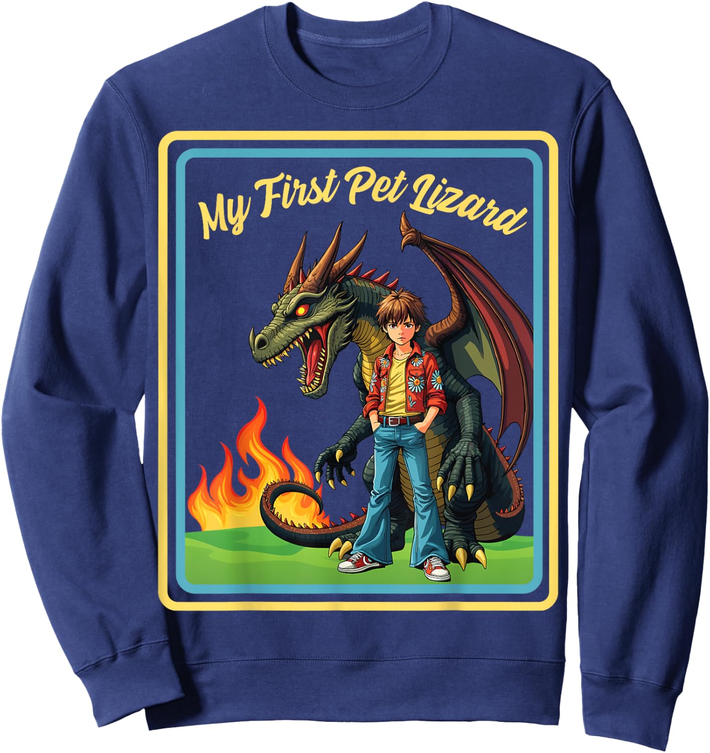 Vintage Child Game Horror, Funny Dragon, My First Pet Lizard Sweatshirt - Sweatshirt | Navy
