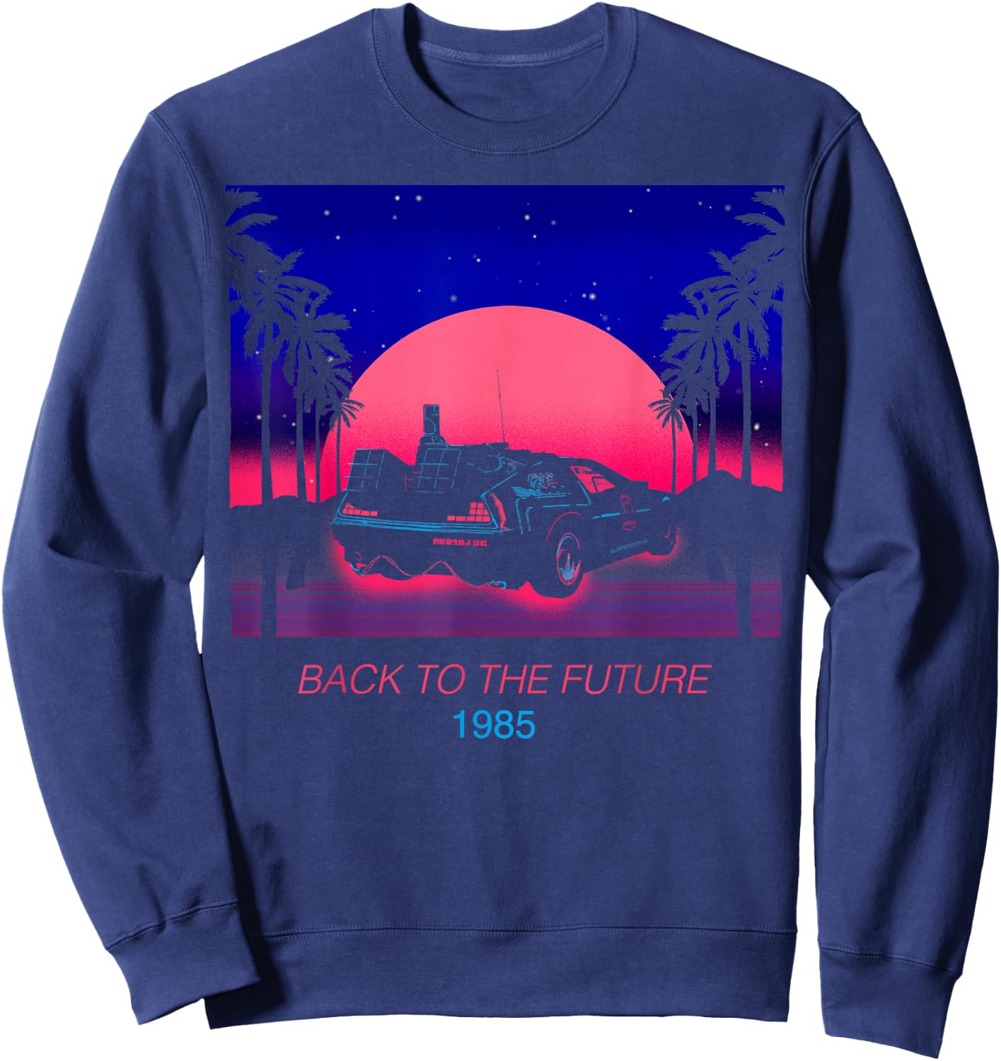 Back to The Future 1985 Neon Delorean Sunset Sweatshirt - Sweatshirt | Navy