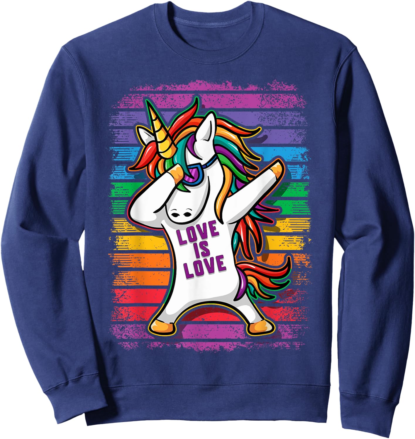 Gay Pride Dabbing Unicorn Love Is Love Sweatshirt - Sweatshirt | Navy
