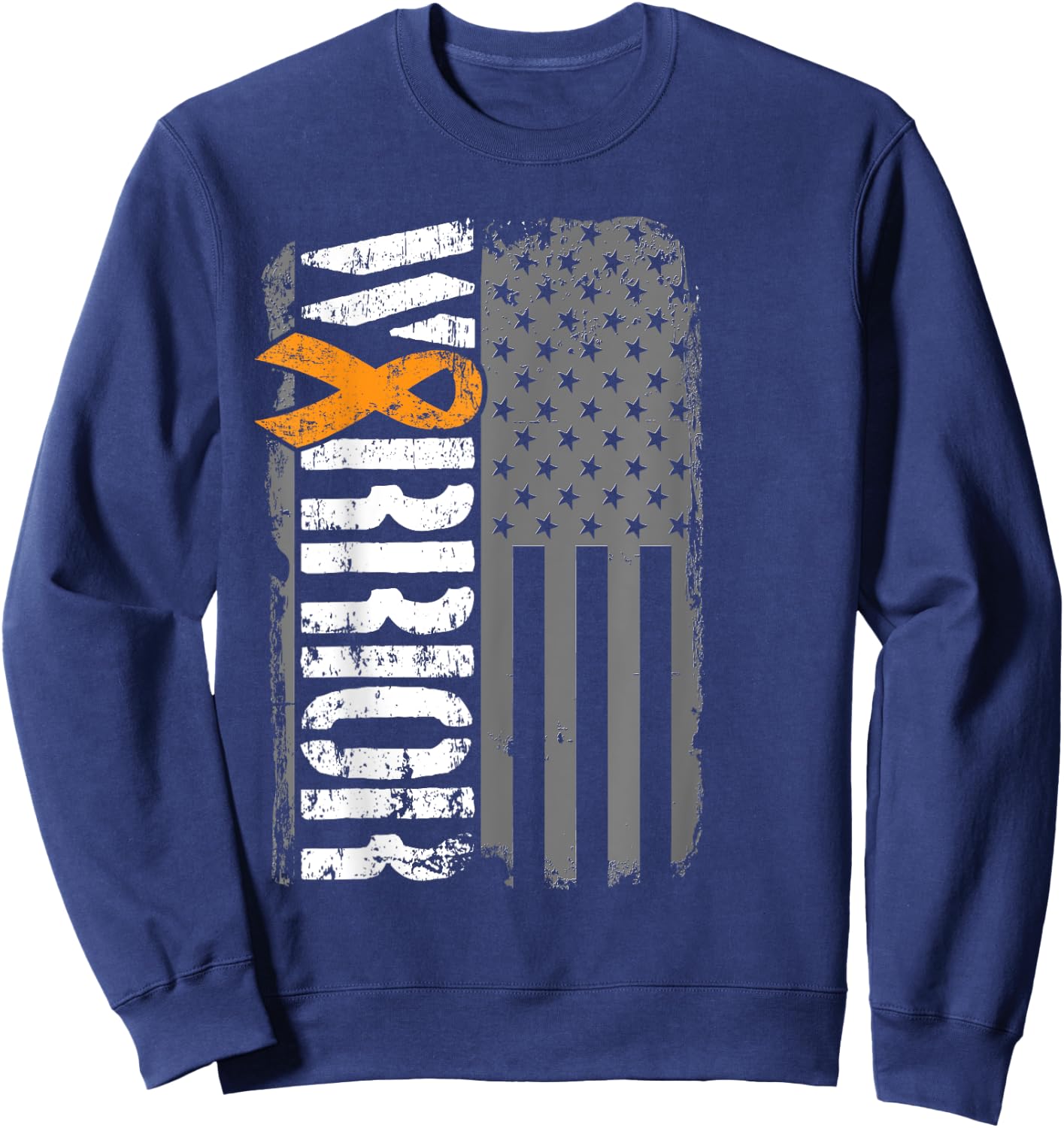 Kidney Cancer Warrior - Sideways Awareness Ribbon USA Flag Sweatshirt - Sweatshirt | Navy