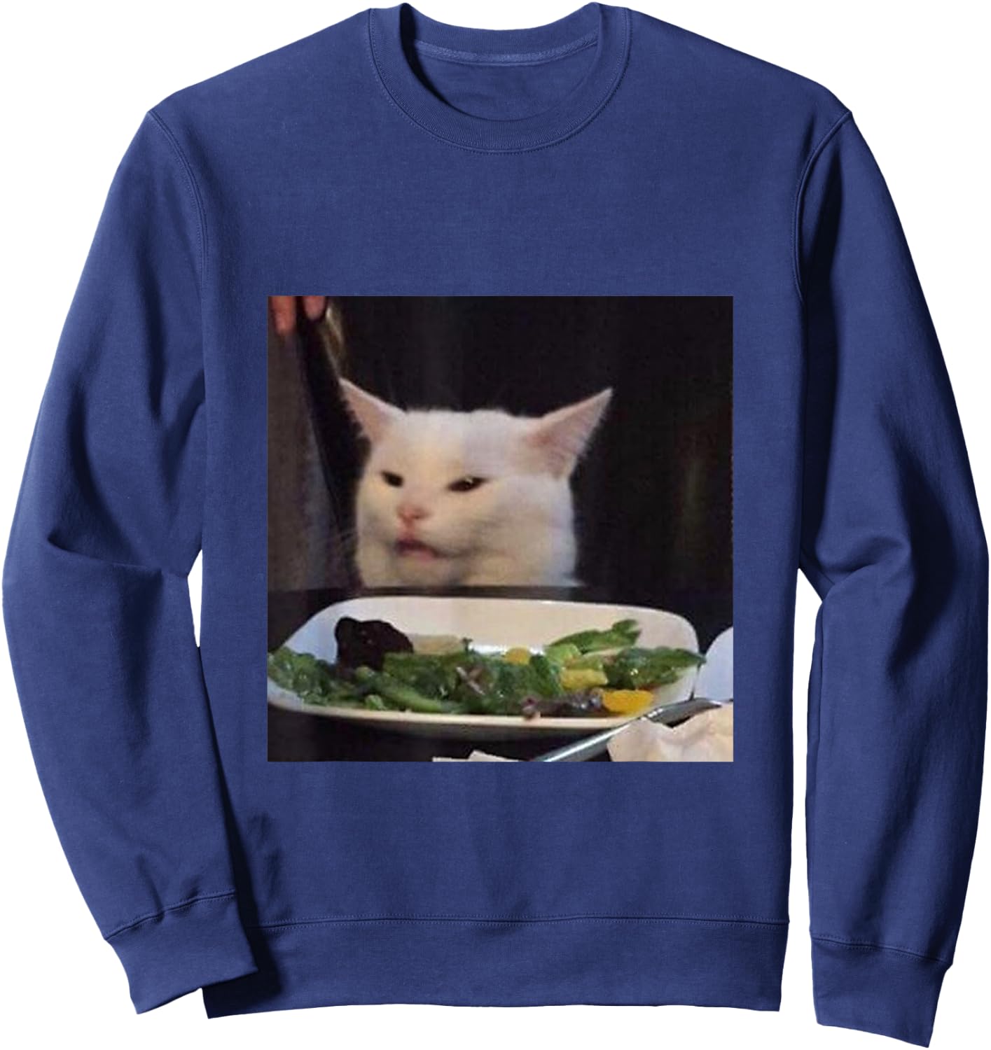 Dinner Table Cat Meme Funny Internet Yelling Confused Gift Sweatshirt - Sweatshirt | Navy