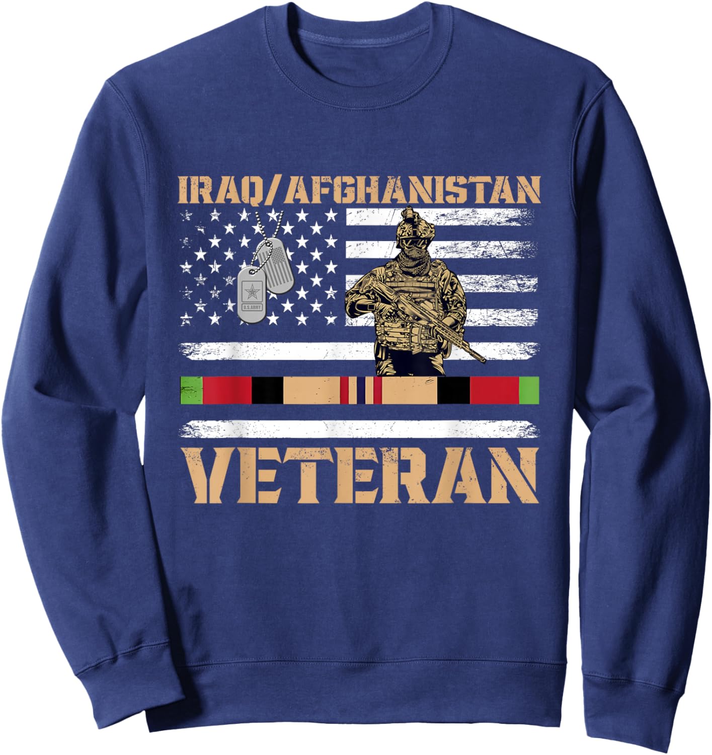 Afghanistan Iraq Veteran Flag Soldier Sweatshirt - Sweatshirt | Navy