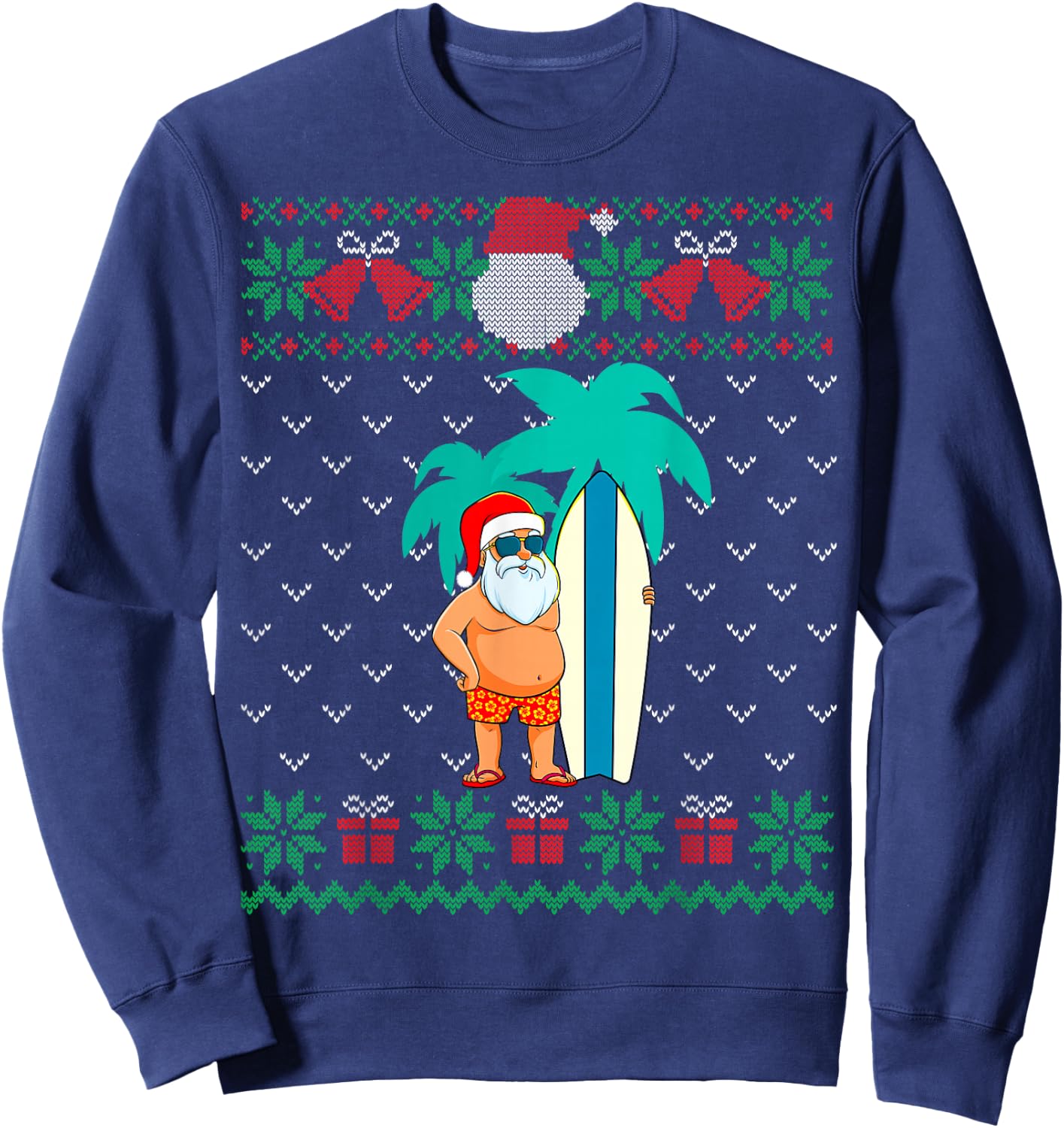 Christmas in July, Summer Santa Ugly Xmas Sweater Tropical Sweatshirt - Sweatshirt | Navy