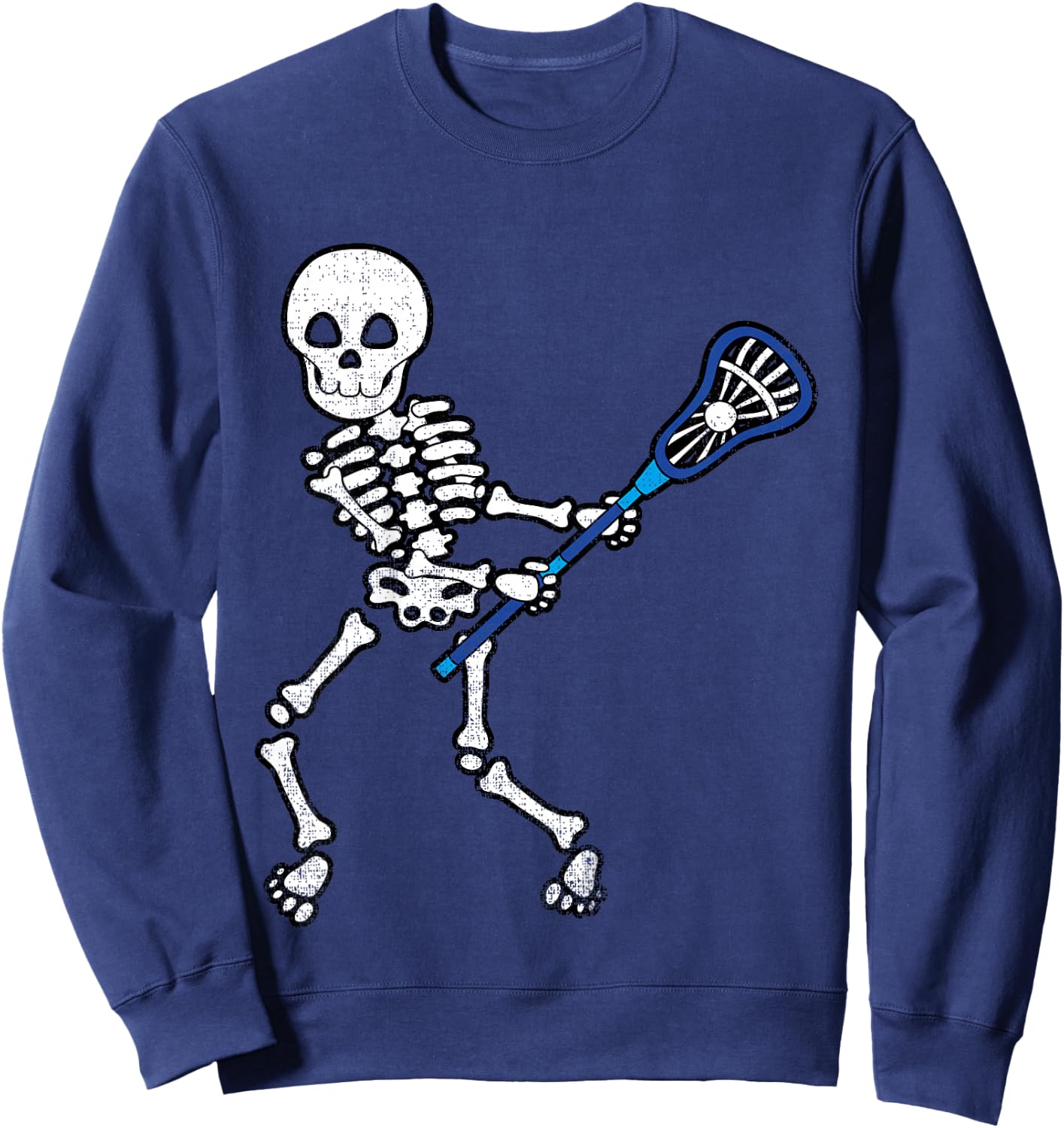 Kids Halloween Shirt Skeleton Lacrosse Sport Player Costume Sweatshirt - Sweatshirt | Navy