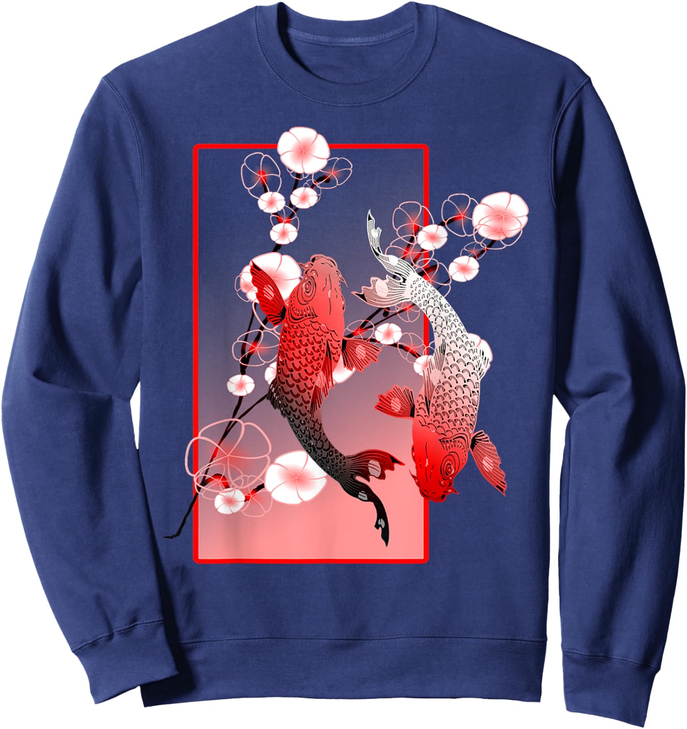 Japanese Koi Carp Nishikigoi Fish Cherry Blossom Sweatshirt - Sweatshirt | Navy