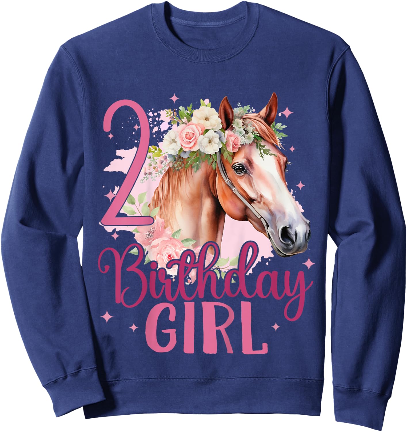 Kids 2nd Birthday Horse Girl Second birthday girl 2 years old Sweatshirt - Sweatshirt | Navy