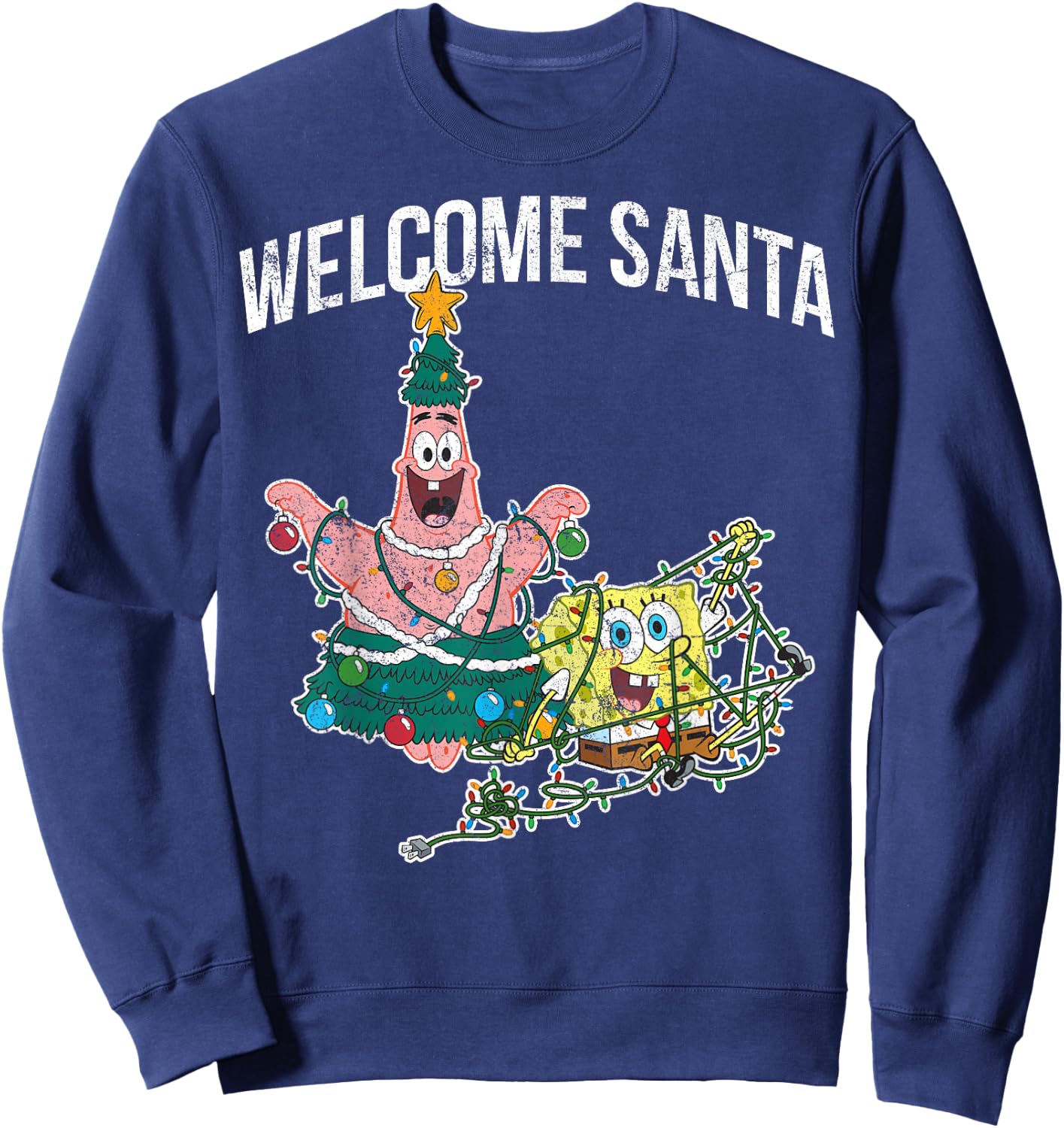 Spongebob Squarepants Patrick Star Welcome Santa Christmas Sweatshirt - Sweatshirt | Navy