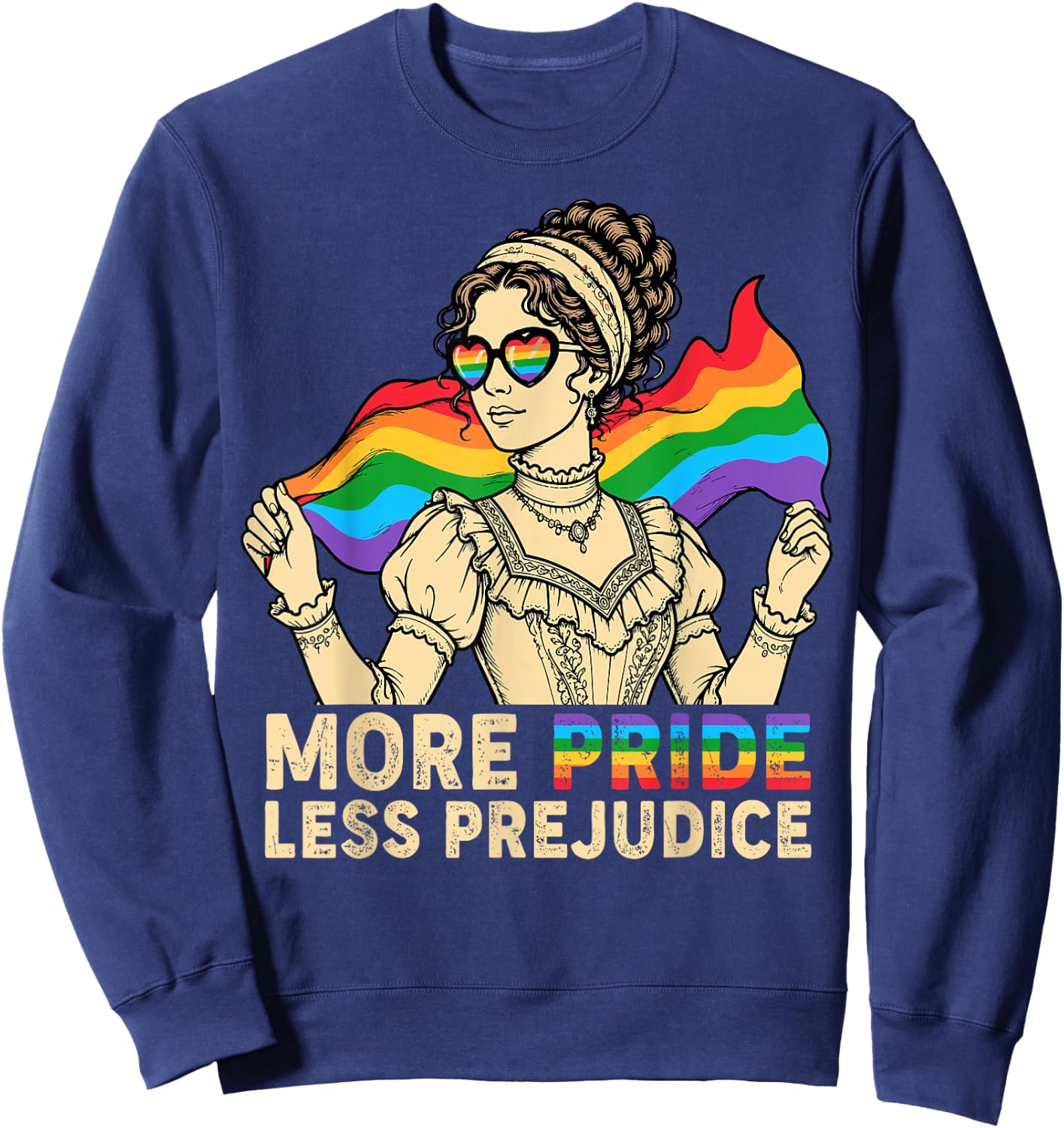 More Pride Less Prejudice Rainbow Gay LGBTQ Ally Pride Month Sweatshirt - Sweatshirt | Navy