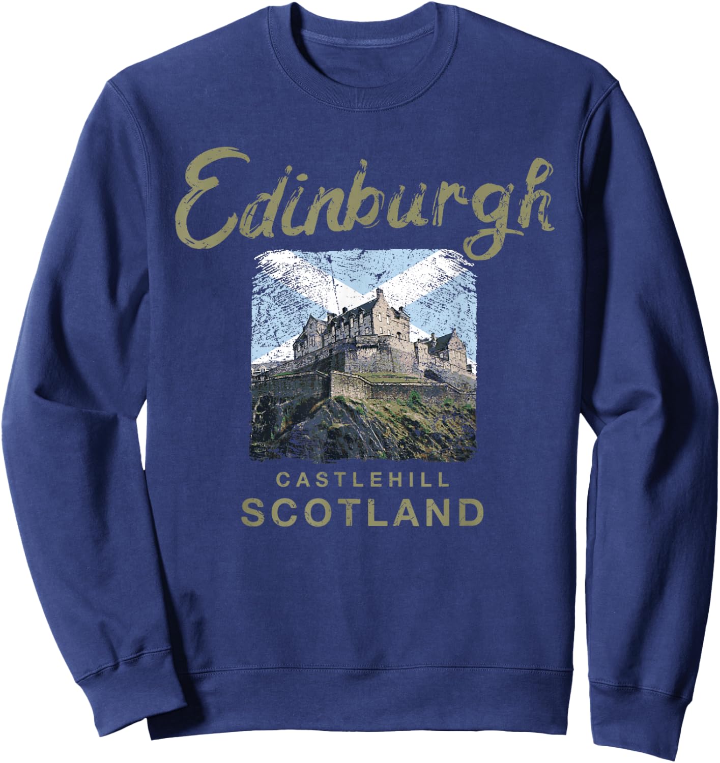 Edinburgh Castle Scotland Vintage Scottish Sweatshirt - Sweatshirt | Navy