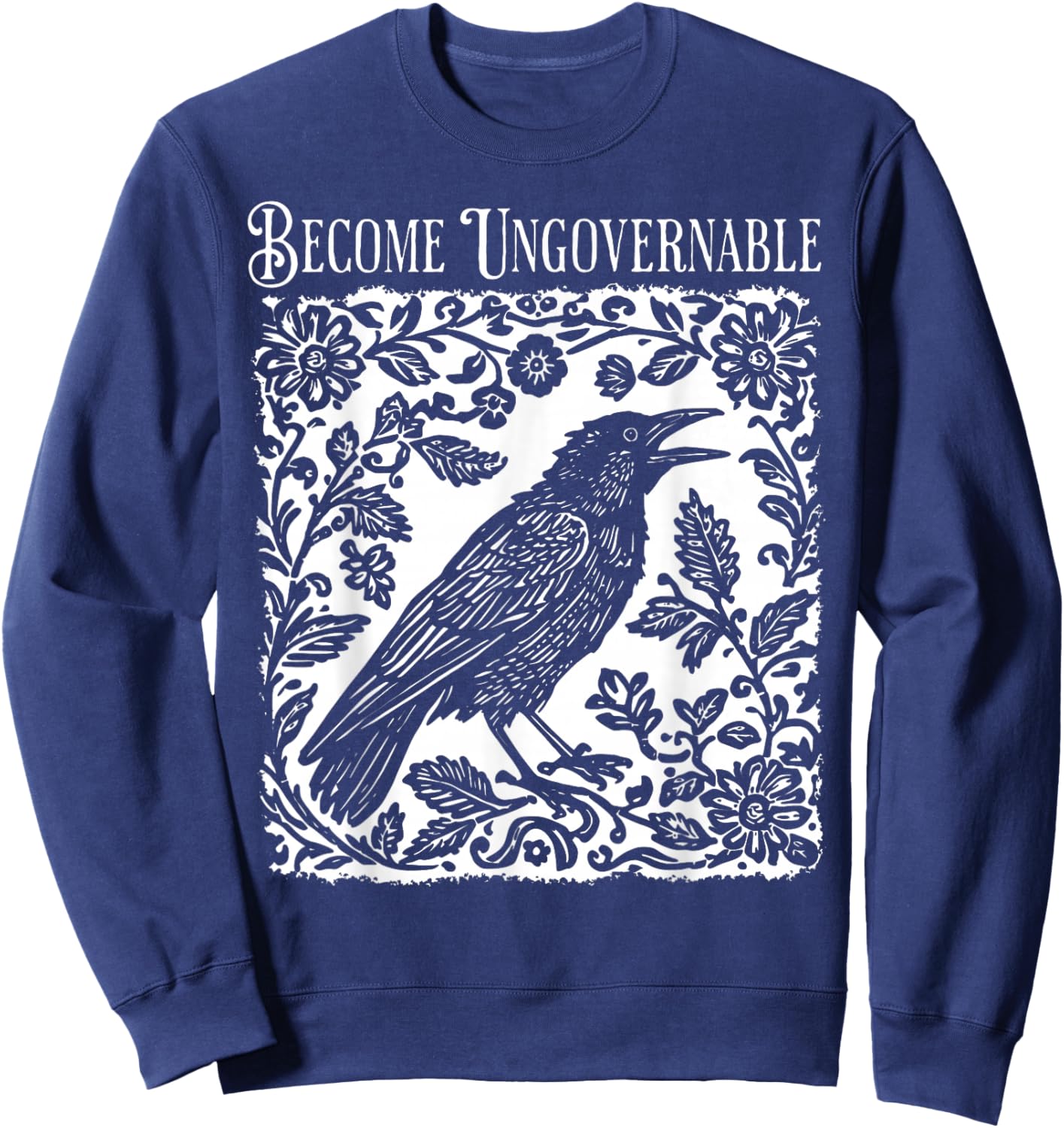 Become Ungovernable Folklore Forest Crow Vintage Sweatshirt - Sweatshirt | Navy