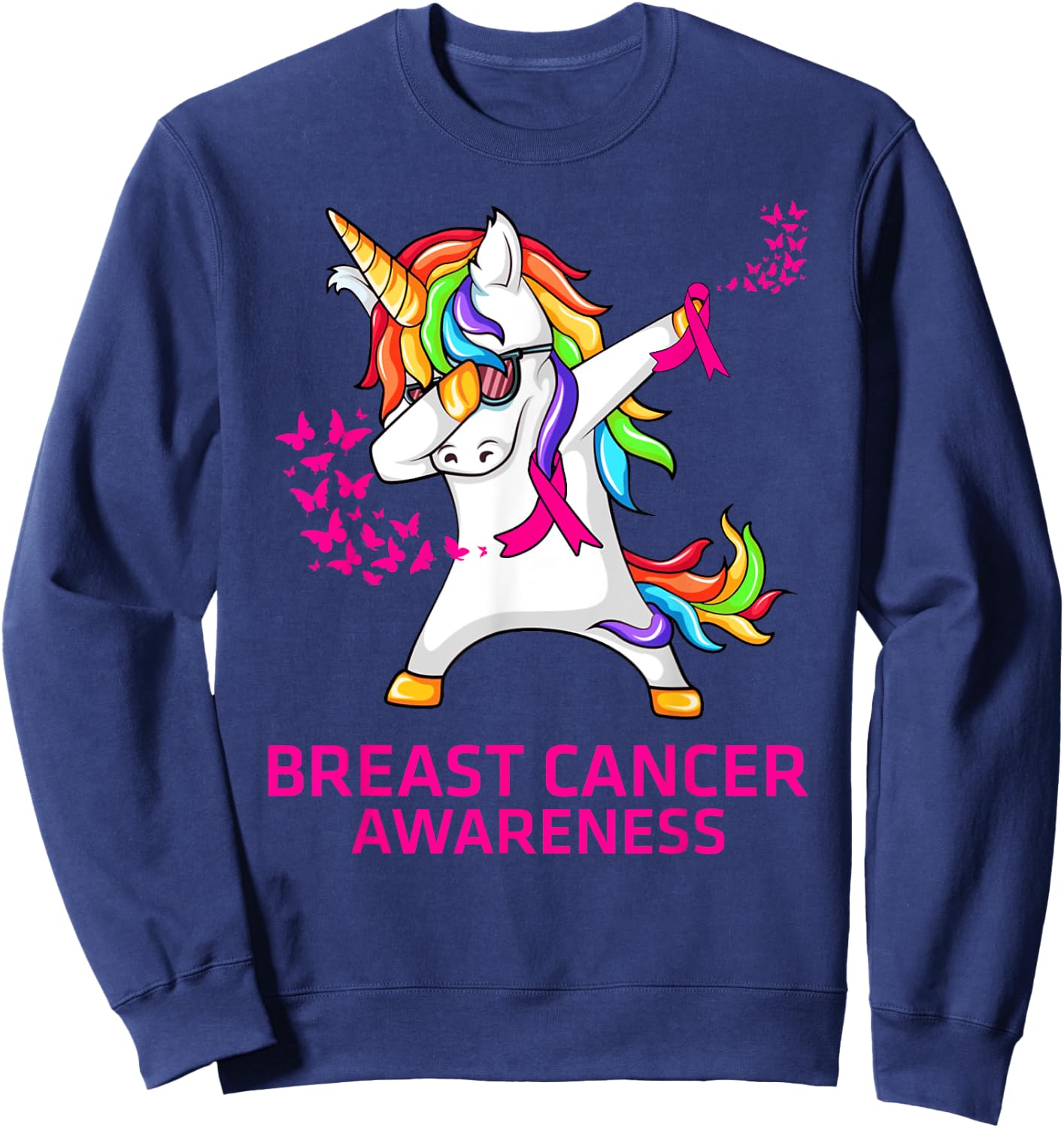 Inspirational Breast Cancer Awareness Unicorn Sweatshirt - Sweatshirt | Navy