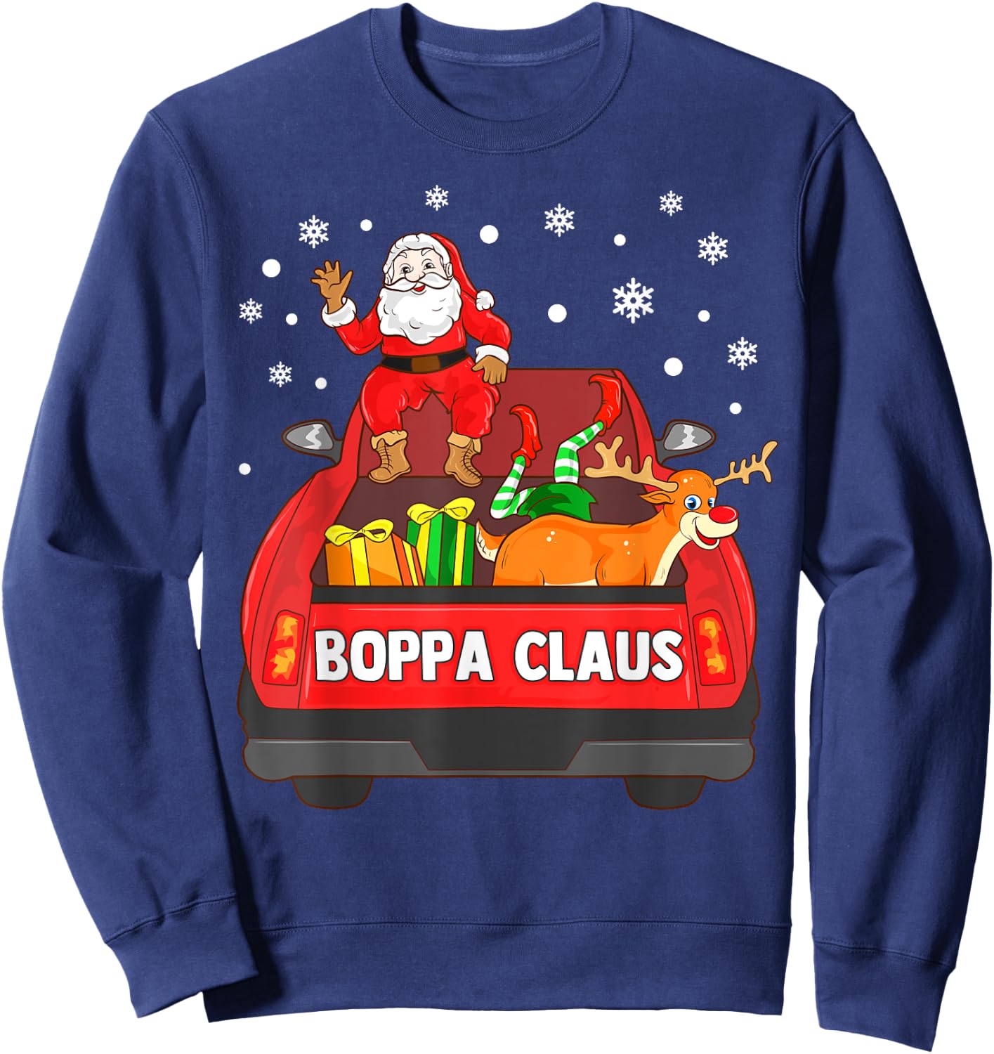 Boppa Claus Shirt Red Truck Santa Reindeer Elf Christmas Sweatshirt - Sweatshirt | Navy