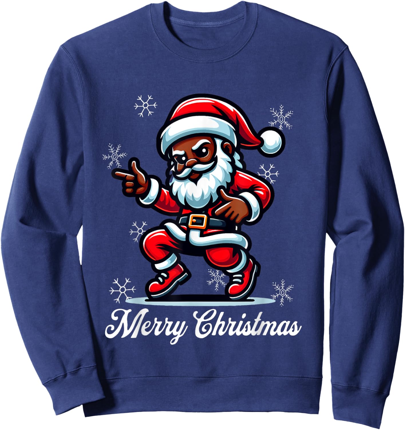 African American Santa Shirt Afro Santa Merry Christmas Sweatshirt - Sweatshirt | Navy