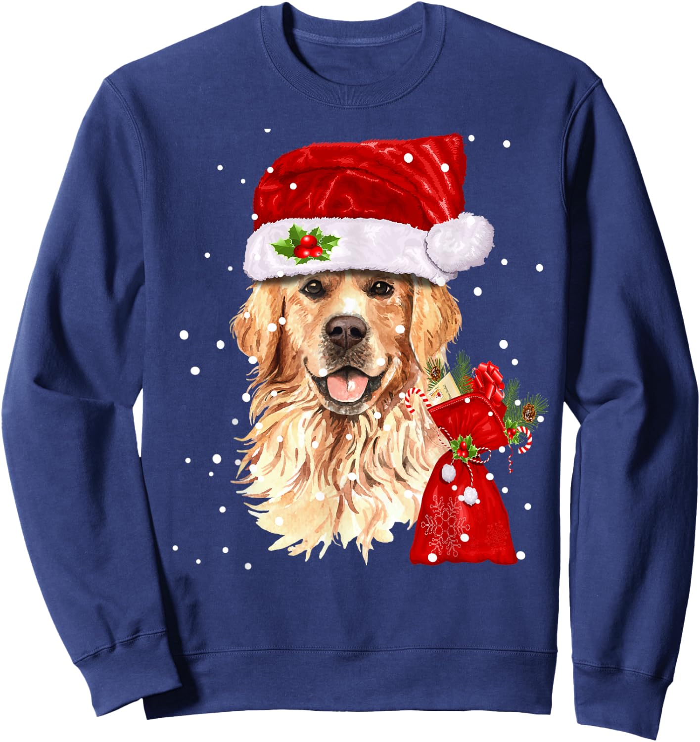 Golden Retriever T Shirt Dog Christmas Light Holiday Party Women Kids Sweatshirt - Sweatshirt | Navy