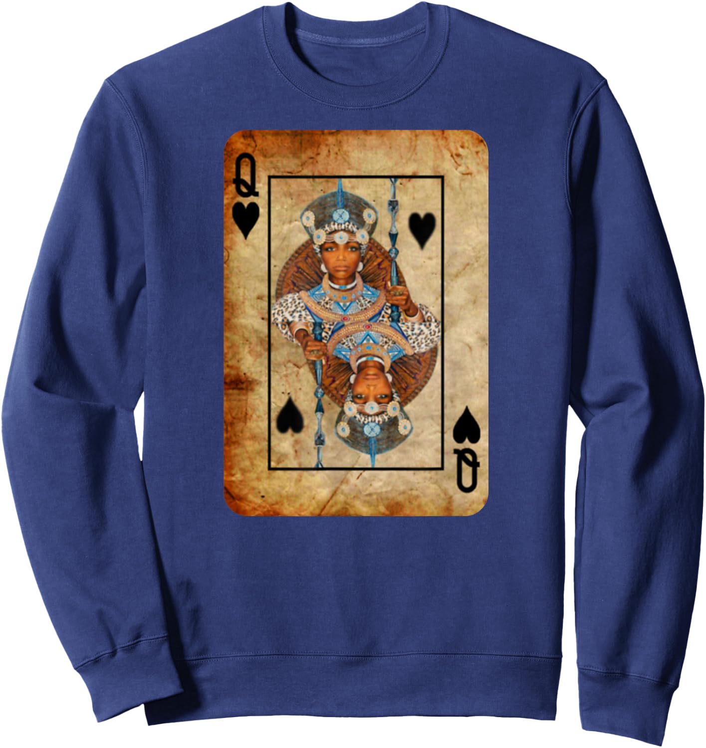 Black Queen Spade Playing Card - - Men Women Youth Sweatshirt - Sweatshirt | Navy