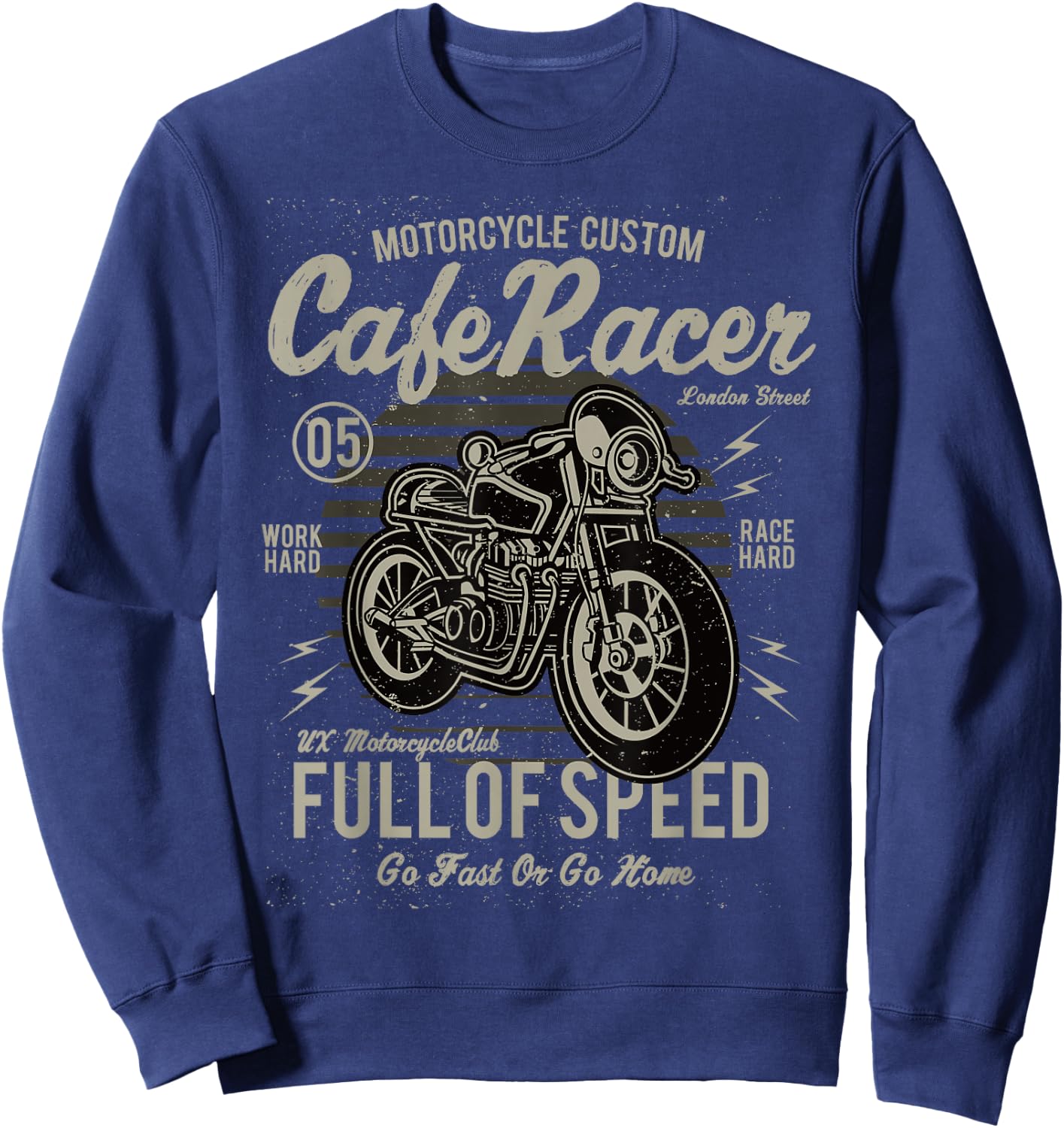 Vintage Motorcycle Biker Cafe Racer Full Of Speed Sweatshirt - Sweatshirt | Navy