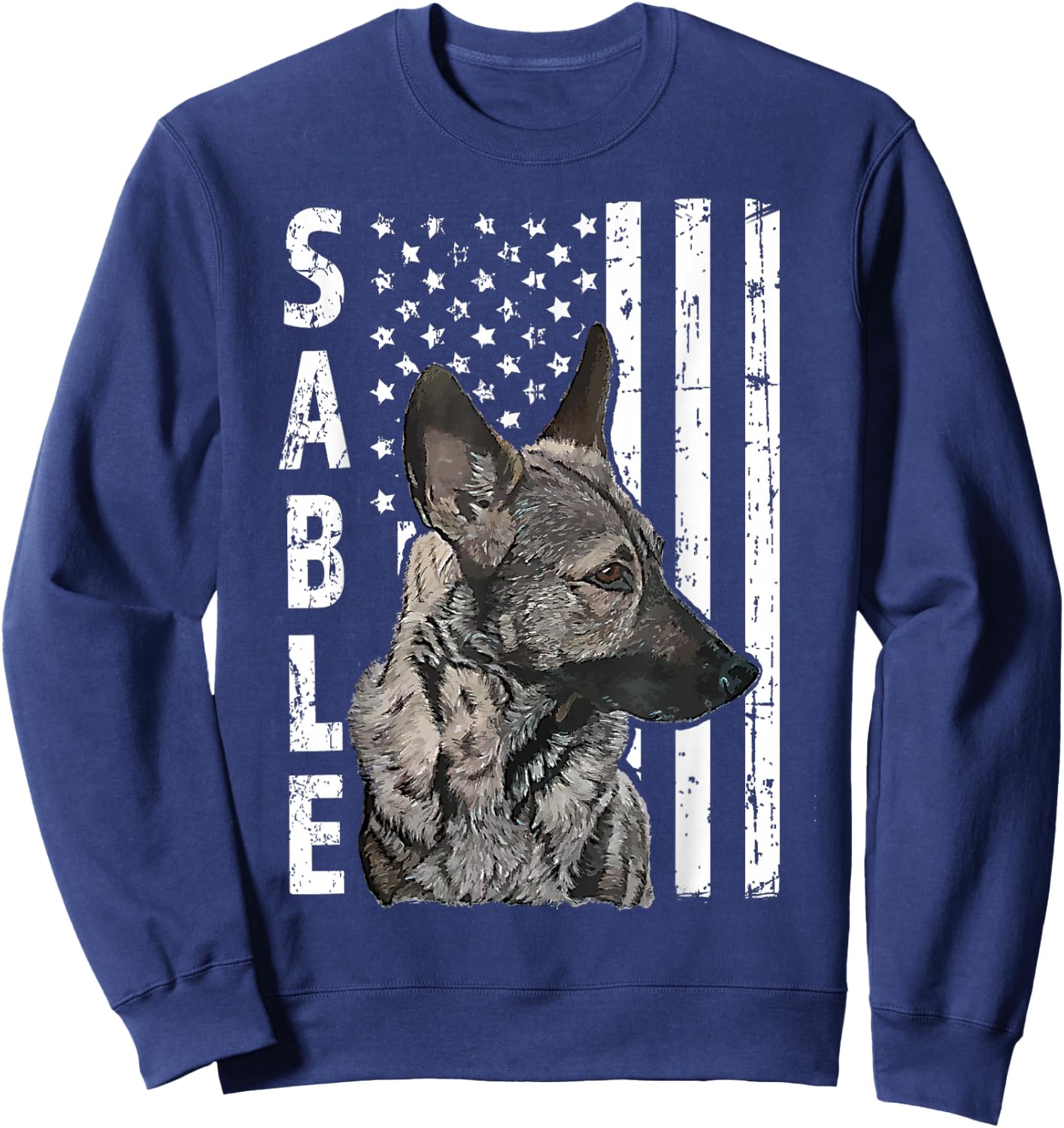 Sable German Shepherd Dog American Flag Patriotic Sweatshirt - Sweatshirt | Navy