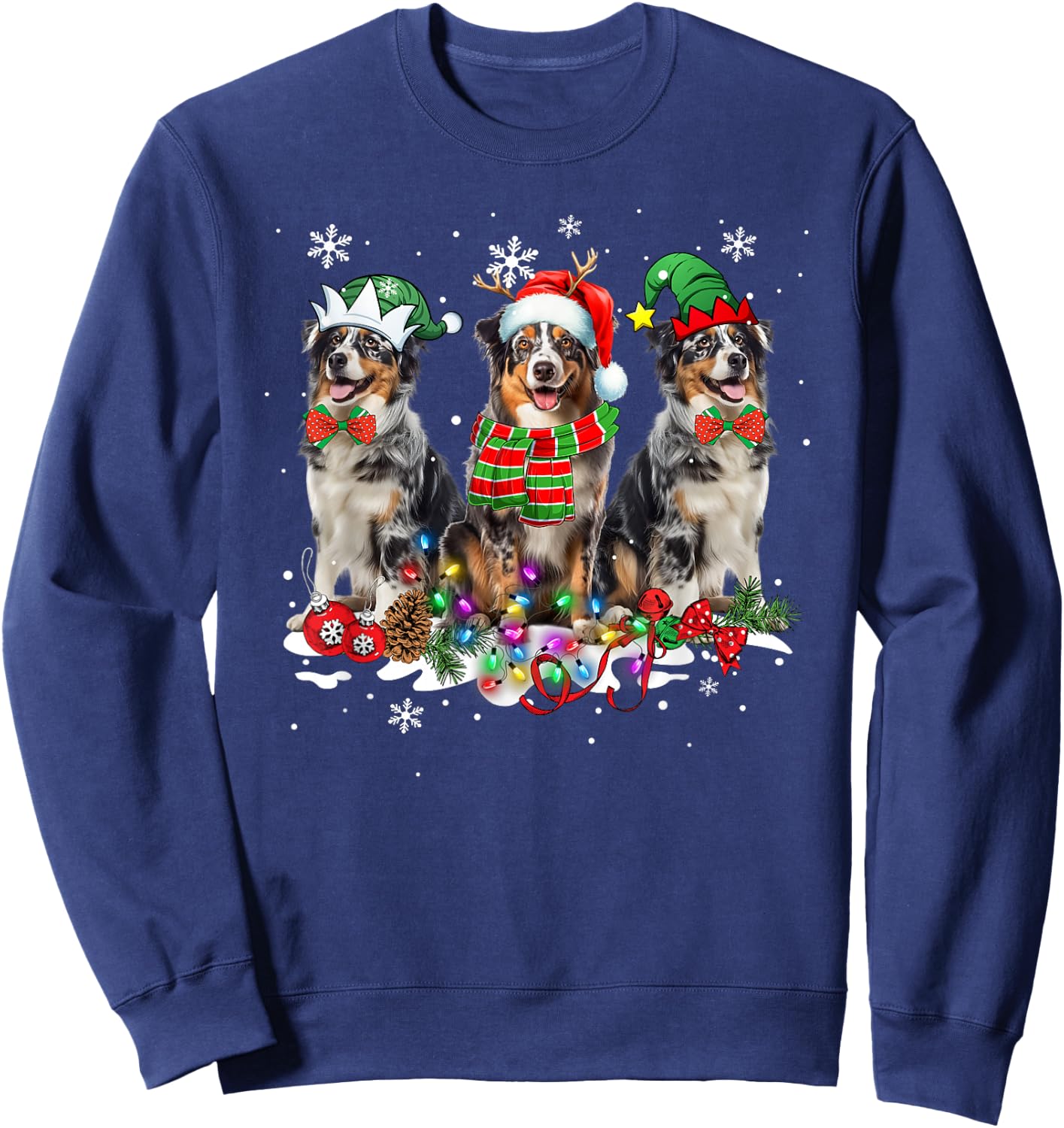 Funny Christmas Pajama Dog Australian Shepherd Dog Sweatshirt - Sweatshirt | Navy