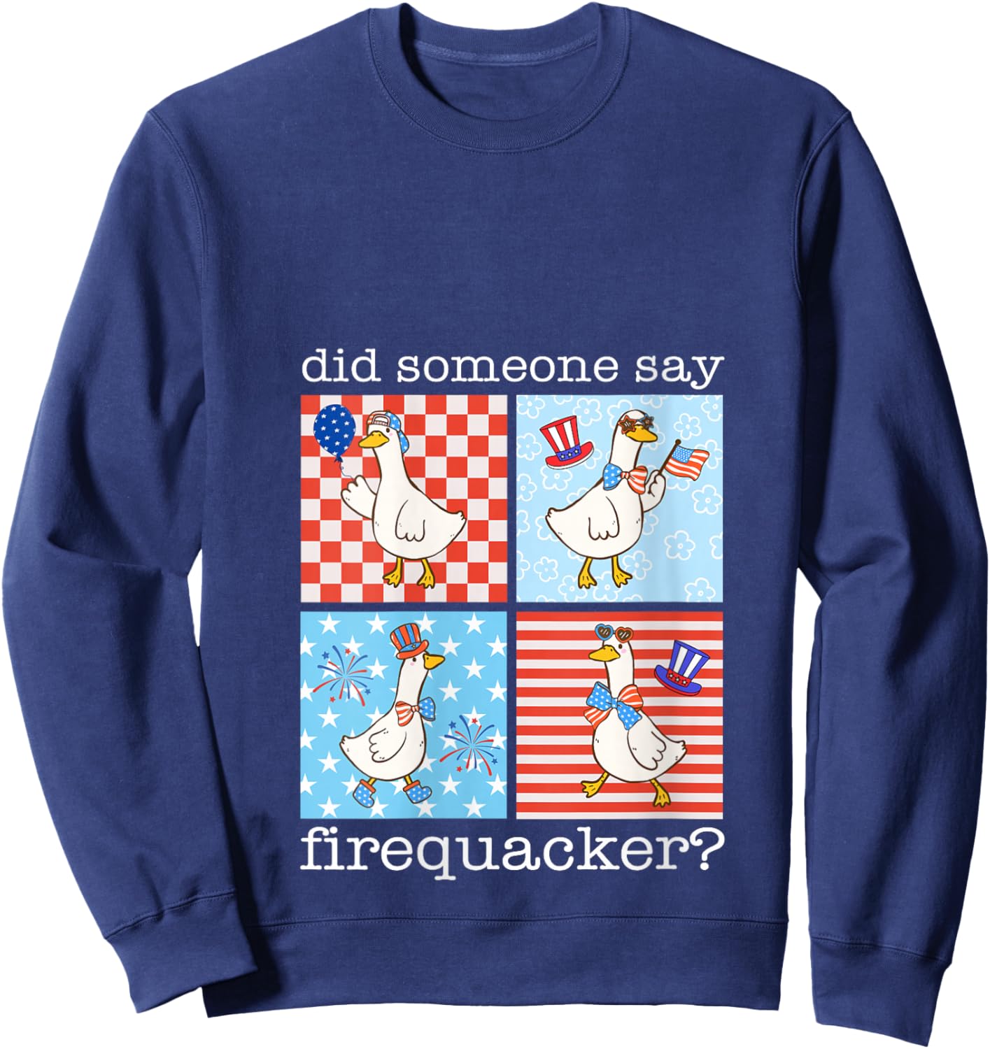 Women's Retro Did Someone Say Firequacker Silly Goose 4th of July V-Neck Sweatshirt - Sweatshirt | Navy