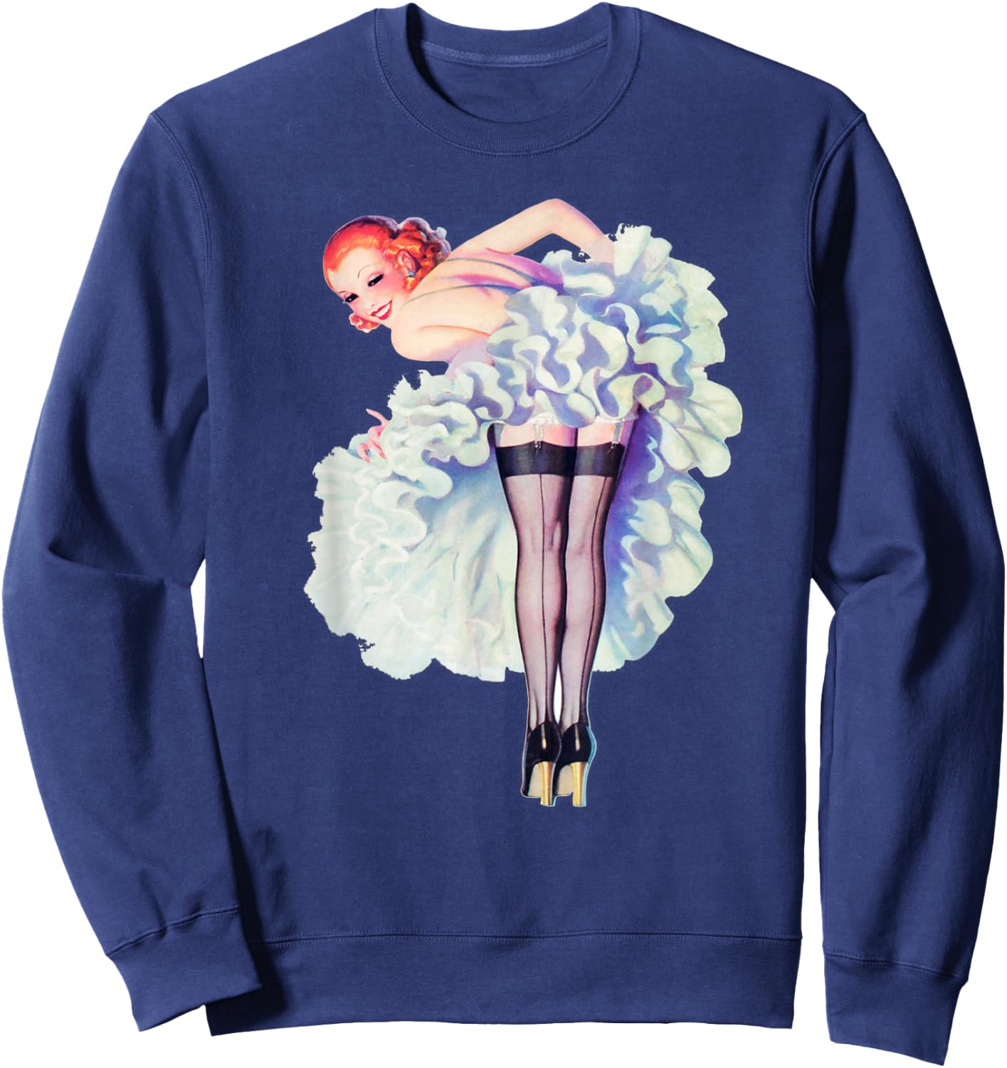 WW2 America Vintage Redhead Pin Up Girls-Sexy Pinup Girl Art Sweatshirt - Sweatshirt | Navy