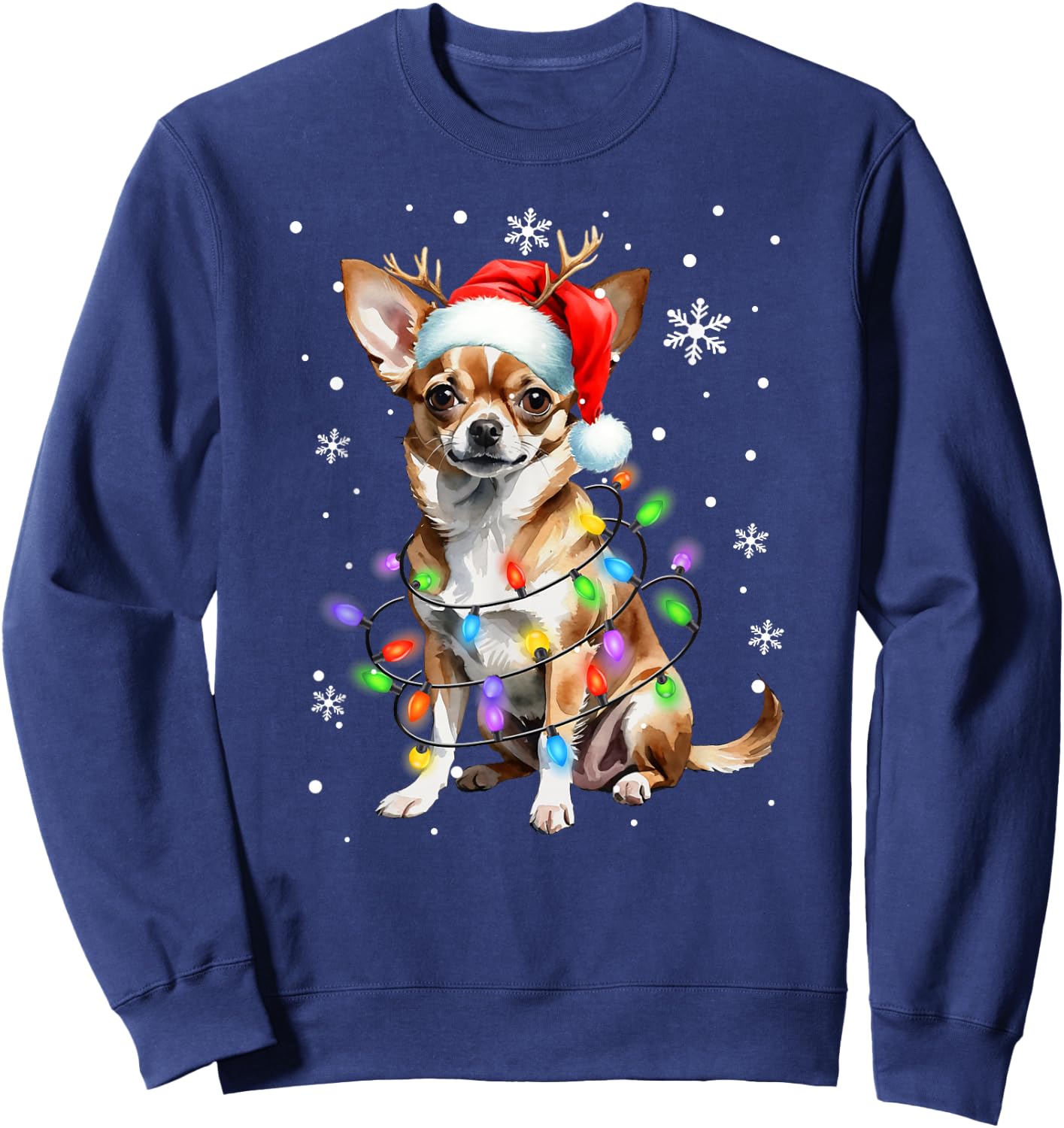 Chihuahua dog Christmas Sweater Dog Xmas Lights Sweatshirt - Sweatshirt | Navy