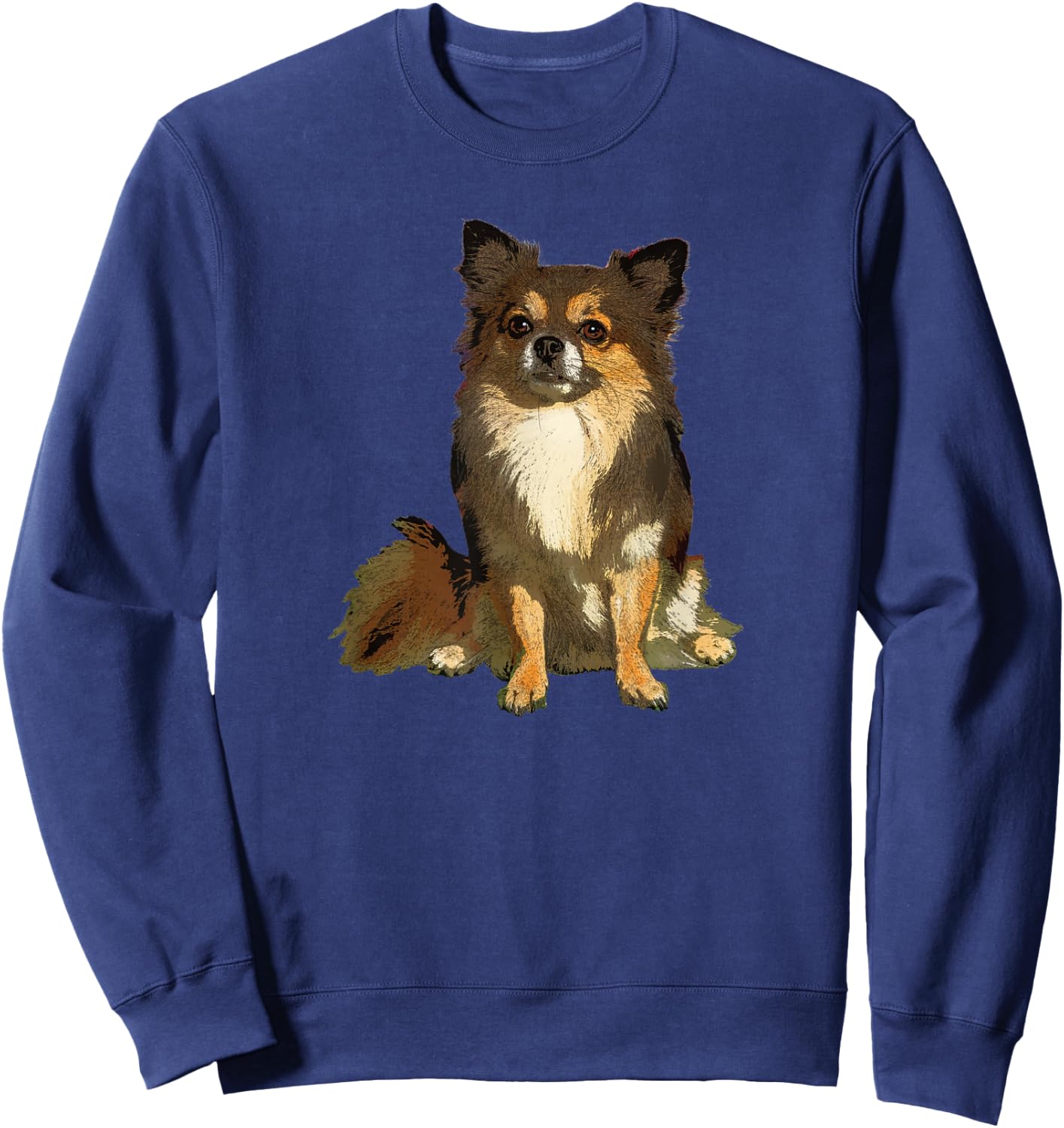 Long Haired Chihuahua Cute Cartoon Graphic Dog Lover Gifts Men Women Kids Sweatshirt - Sweatshirt | Navy