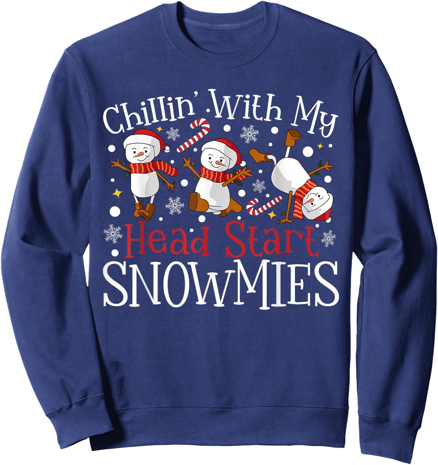 Chillin' With My Head Start Snowmies Teacher Christmas Kids Sweatshirt - Sweatshirt | Navy