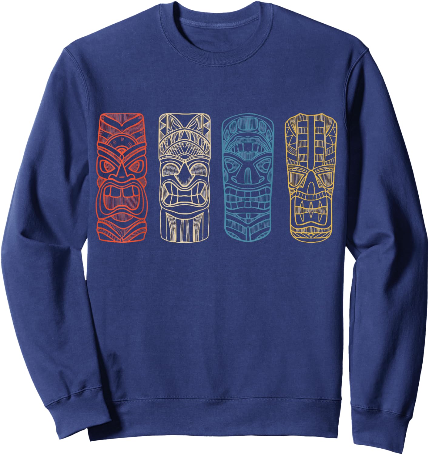 Vintage Tiki Hawaiian Polynesian Mask Four Totems Gift Small Sweatshirt - Sweatshirt | Navy