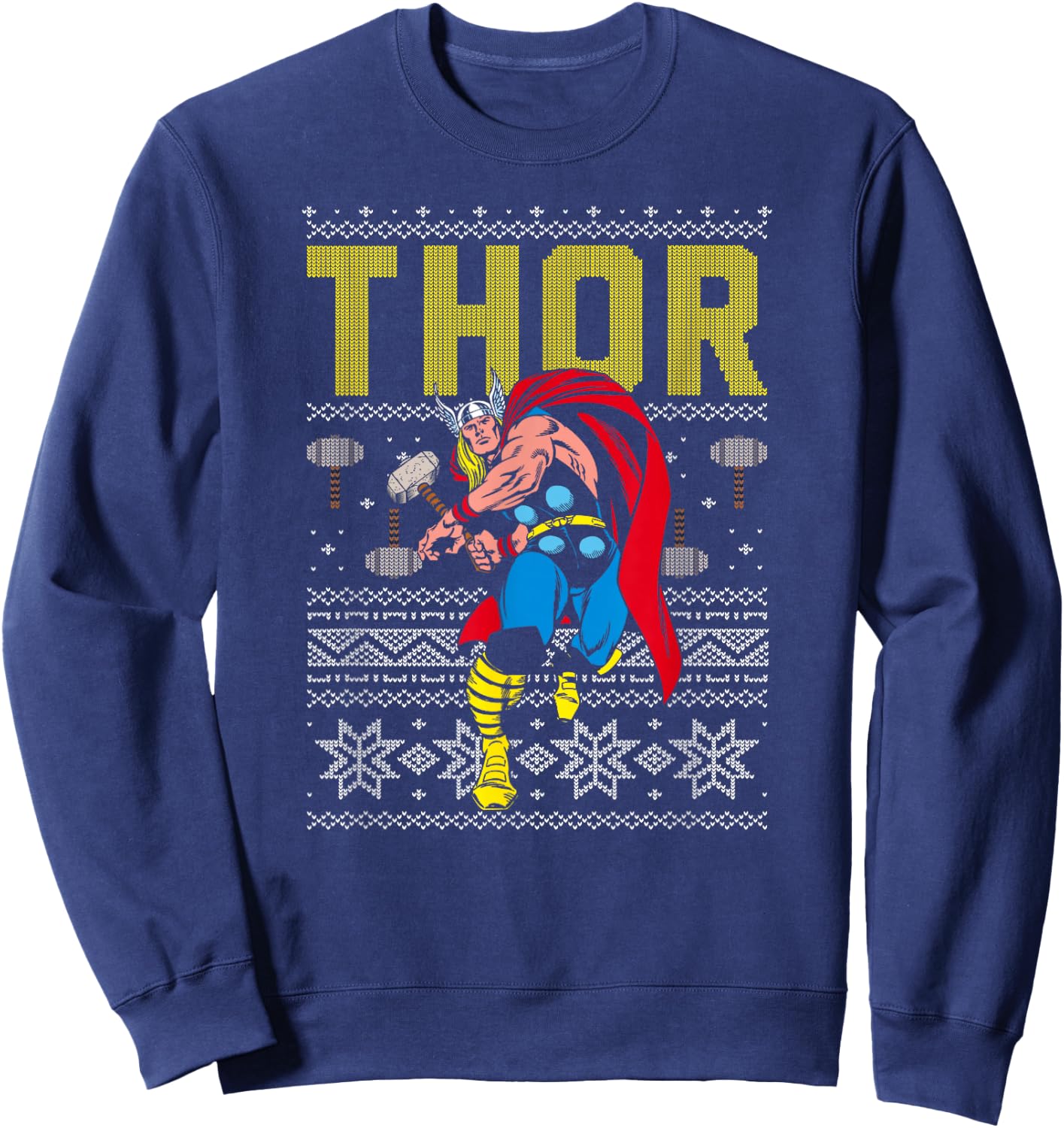 Marvel Thor Retro Ugly Sweater Christmas Graphic Sweatshirt - Sweatshirt | Navy